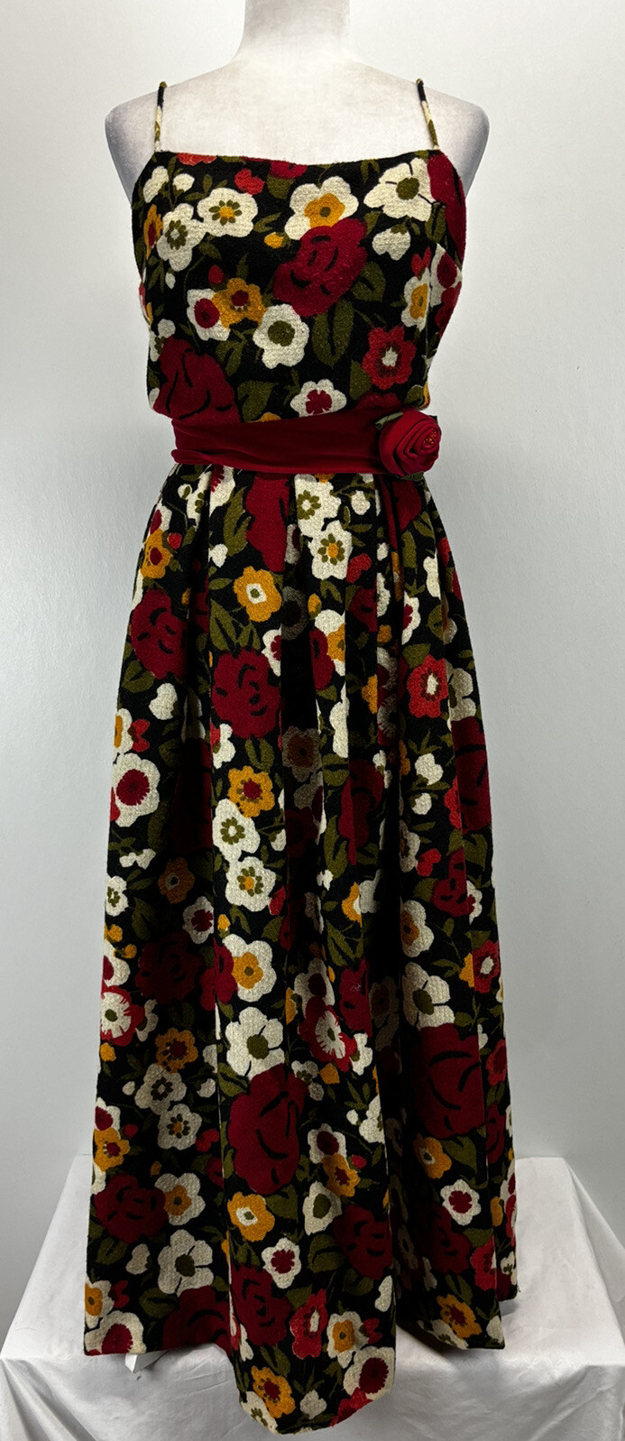 Vintage 50’s Carlye Floral Maxi Midi Dress Sleeveless Party Formal HTF Rare Belt