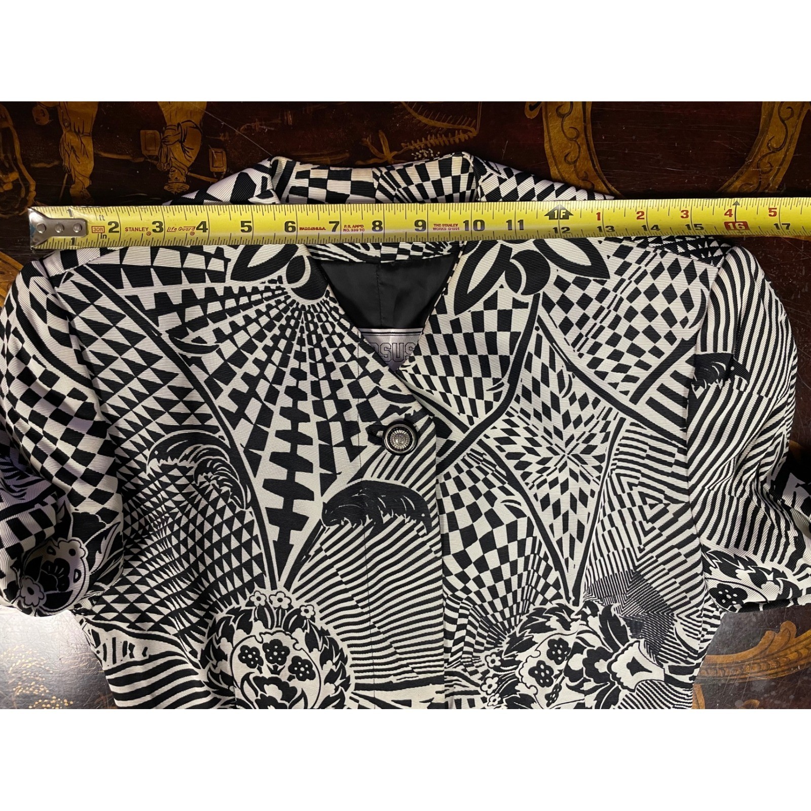 Vtg Versus Gianni Versace Womens 3 Pc Set Blazer Top Skirt Op Art 90s 30/32