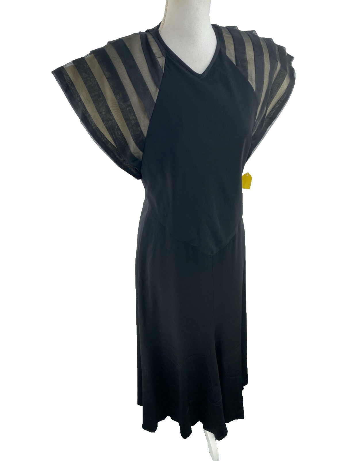 70s Vtg St Gillian Saks Fifth Avenue Midi Puff Striped Sleeve Open Back Dress 12