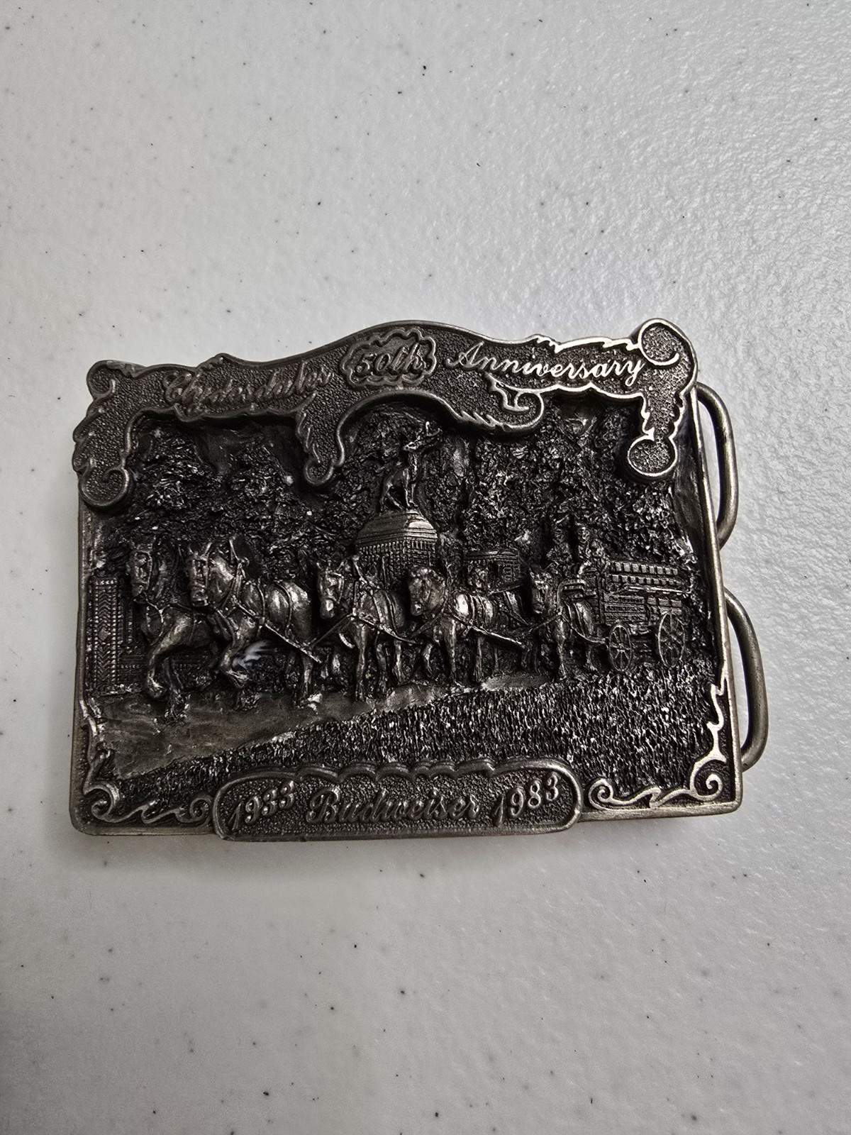 Vintage 1983 Budweiser Clydesdales 50th Anniversary Belt Buckle Serial No. 2621
