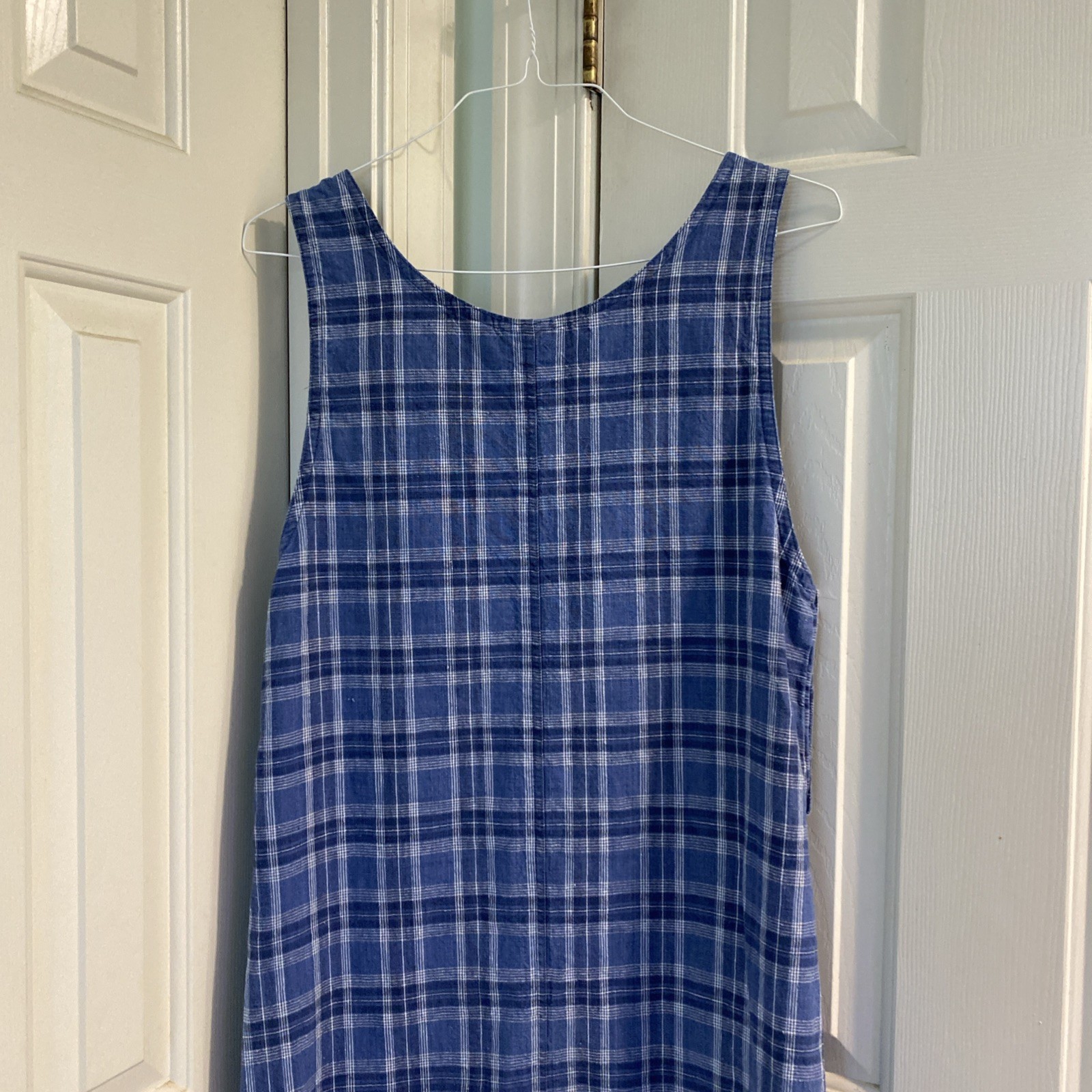 Vintage JLNY Cotton/Linen Blue Plaid Jumper With Pockets Size Small