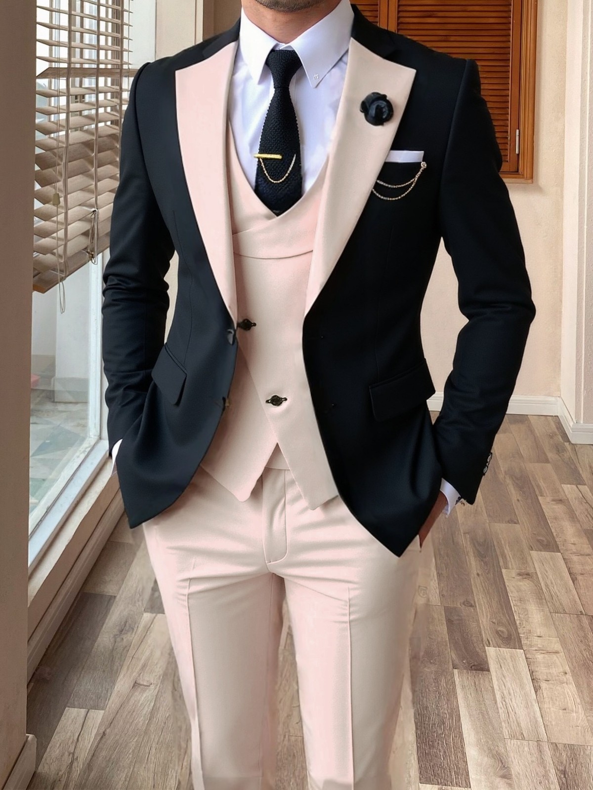Mens 3Pcs Shawl Lapel Suit for Groomsmen Formal Wedding Prom Tuxedo M L XL