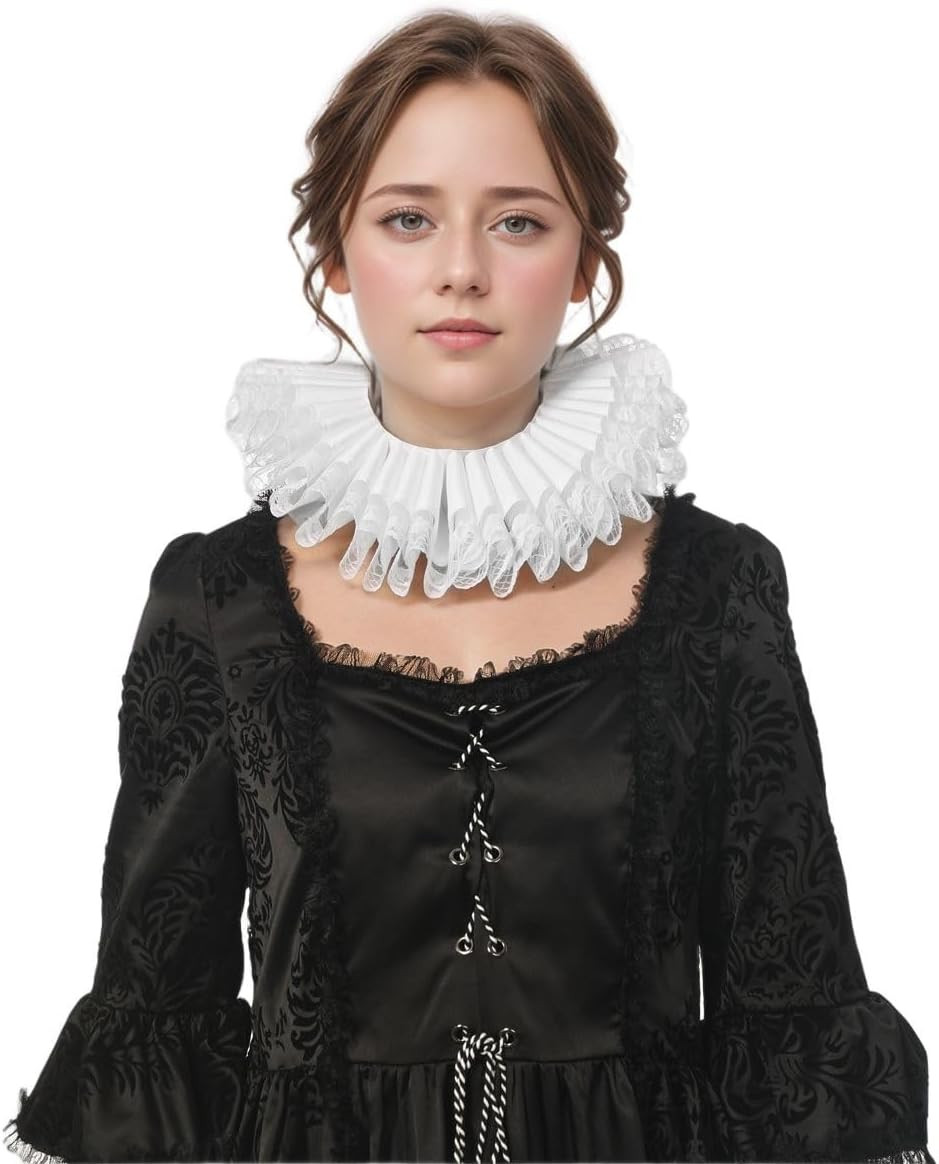 Renaissance Elizabethan Ruff Neck Ruffle Collar Clown Costume Accessory