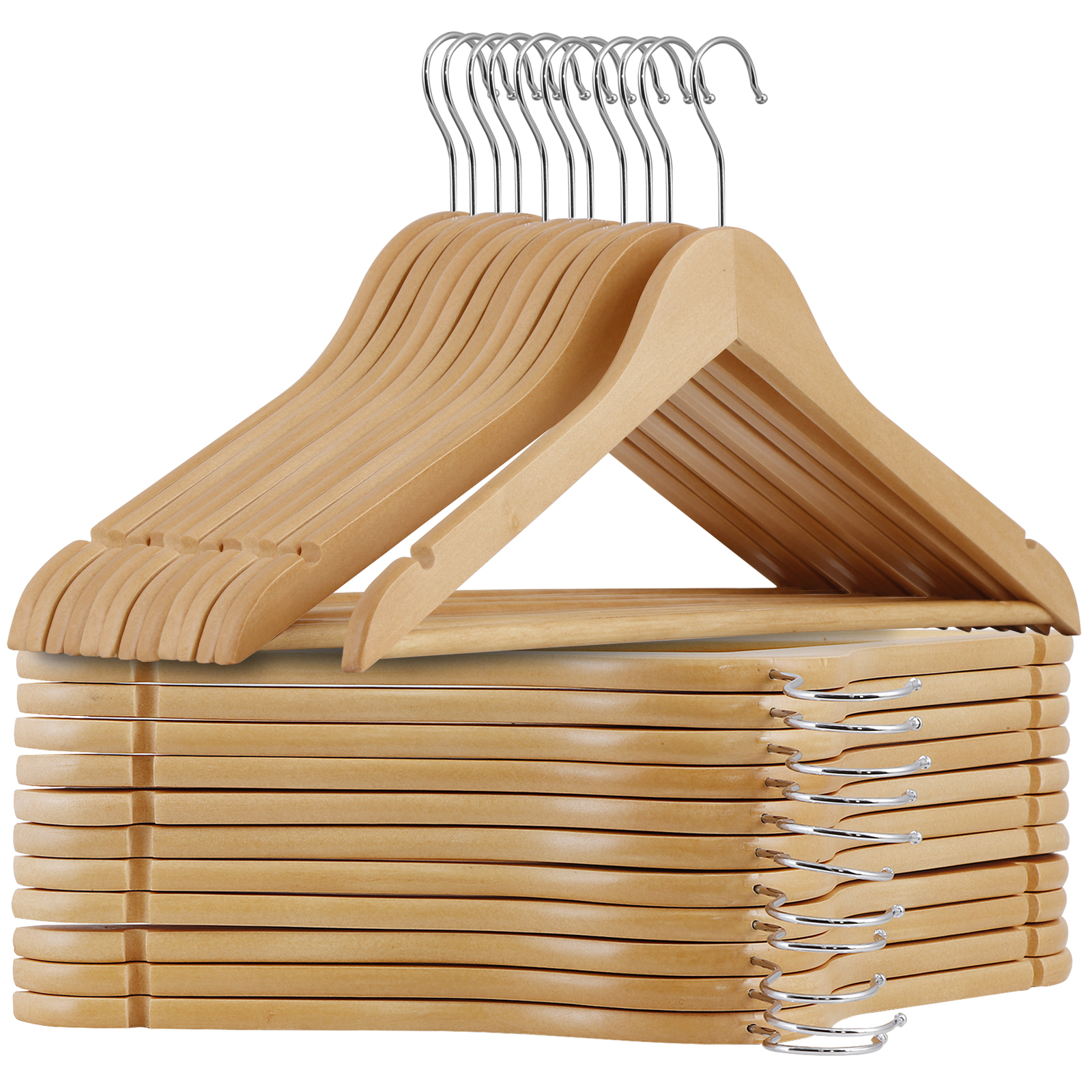 50 Pack Wooden Hangers Pants Hangers Non-Slip Clothes Hangers w/360° Swivel Hook