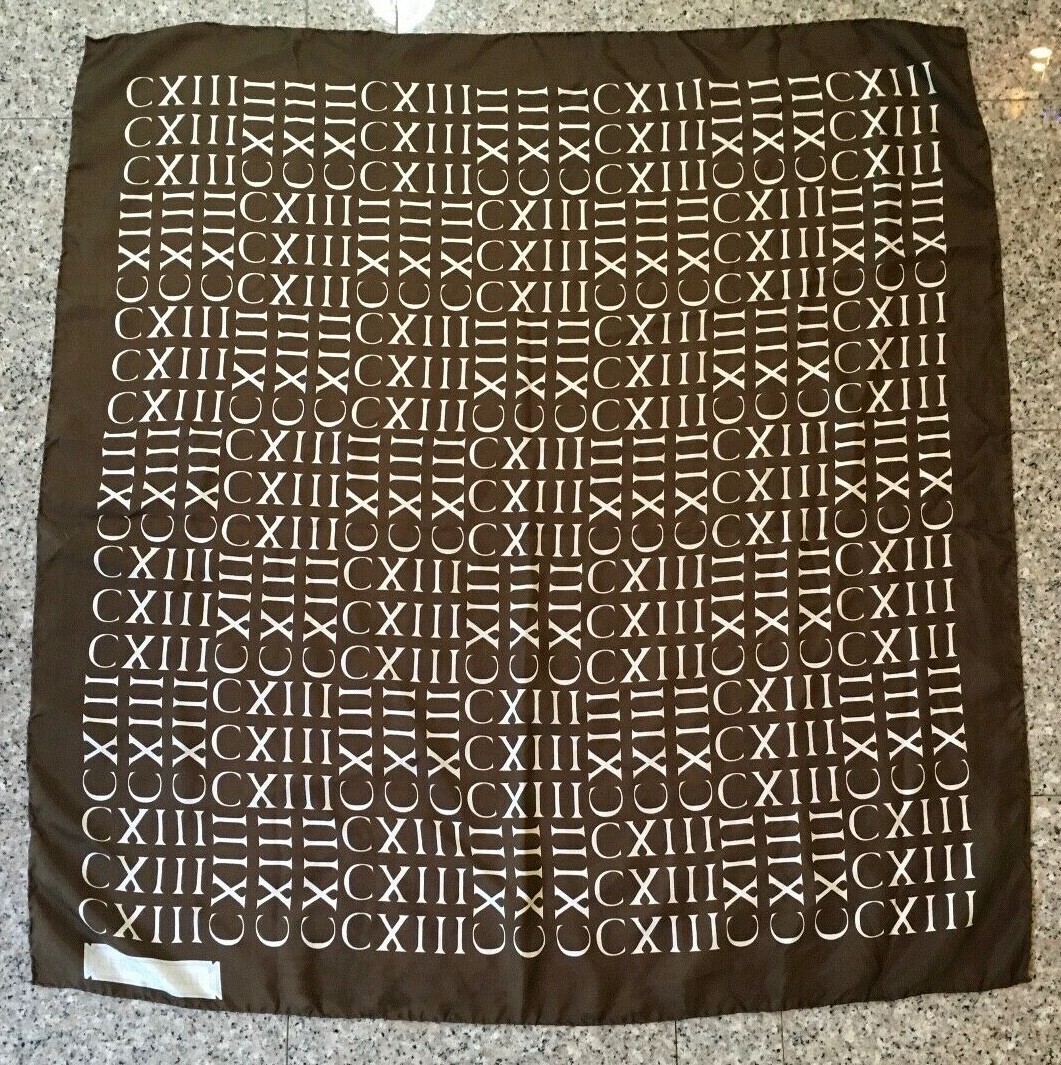 VINTAGE CERRUTI Silk CXlll Signature Square Brown Off-White Scarf Rolled Edges