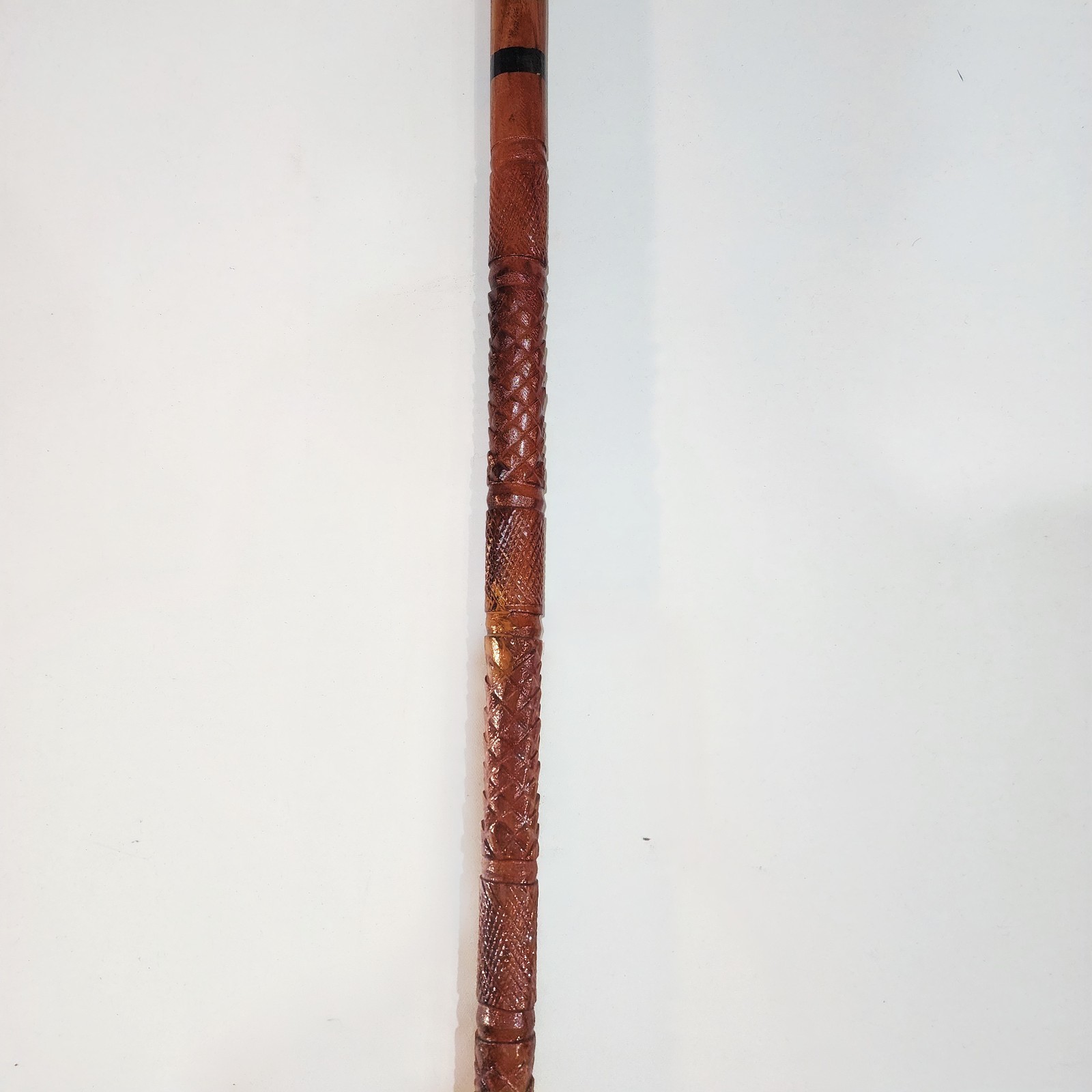 Wooden Walking Stick/Cane With Intricate Geometric Design on Shaft 37 in