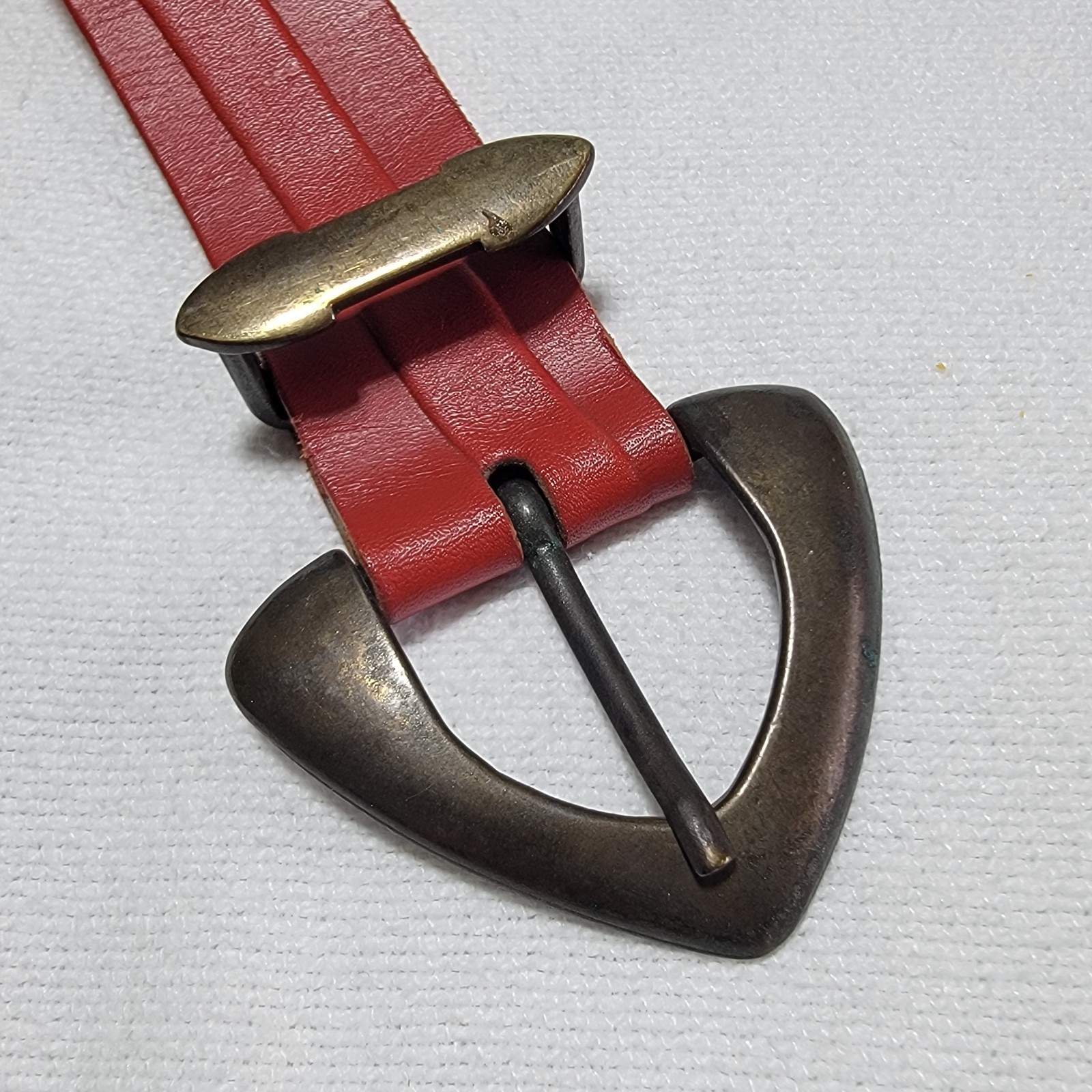 Vintage Red Genuine Leather Belt Dark-Gold Metal Buckle Women Size 28 XS/S