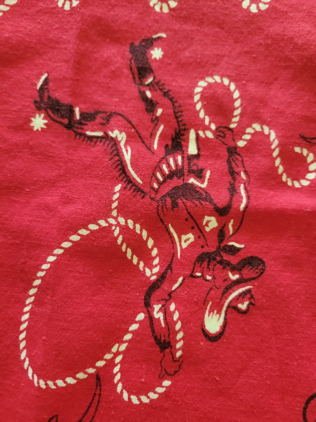 Vintage 50s Swagger Red Scarf Bandana Western Cowboy Lasso Boots Bull Cotton