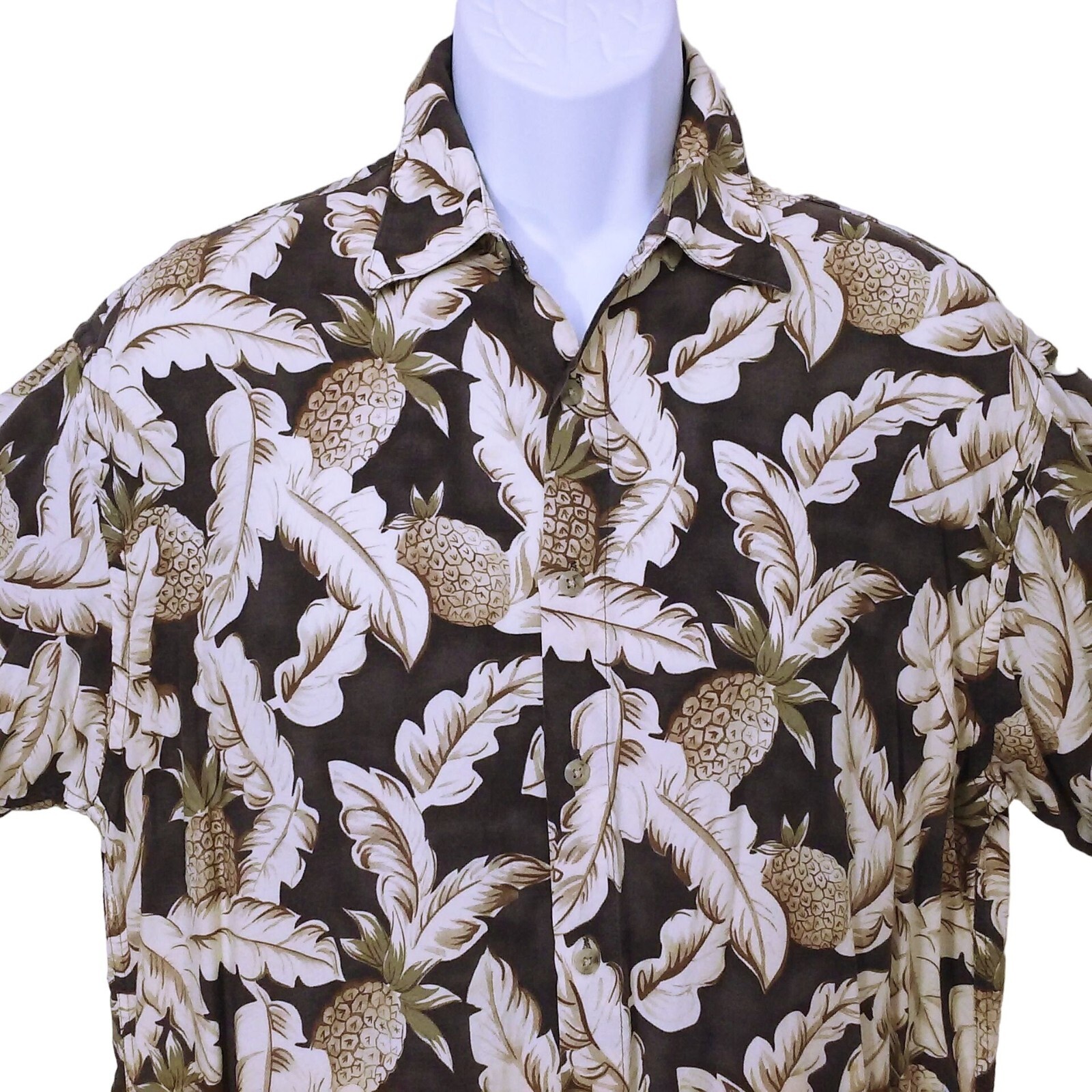 Vintage 80s Campia Moda Korea-Made Rayon Aloha Shirt -L Tropical Pineapple Palm