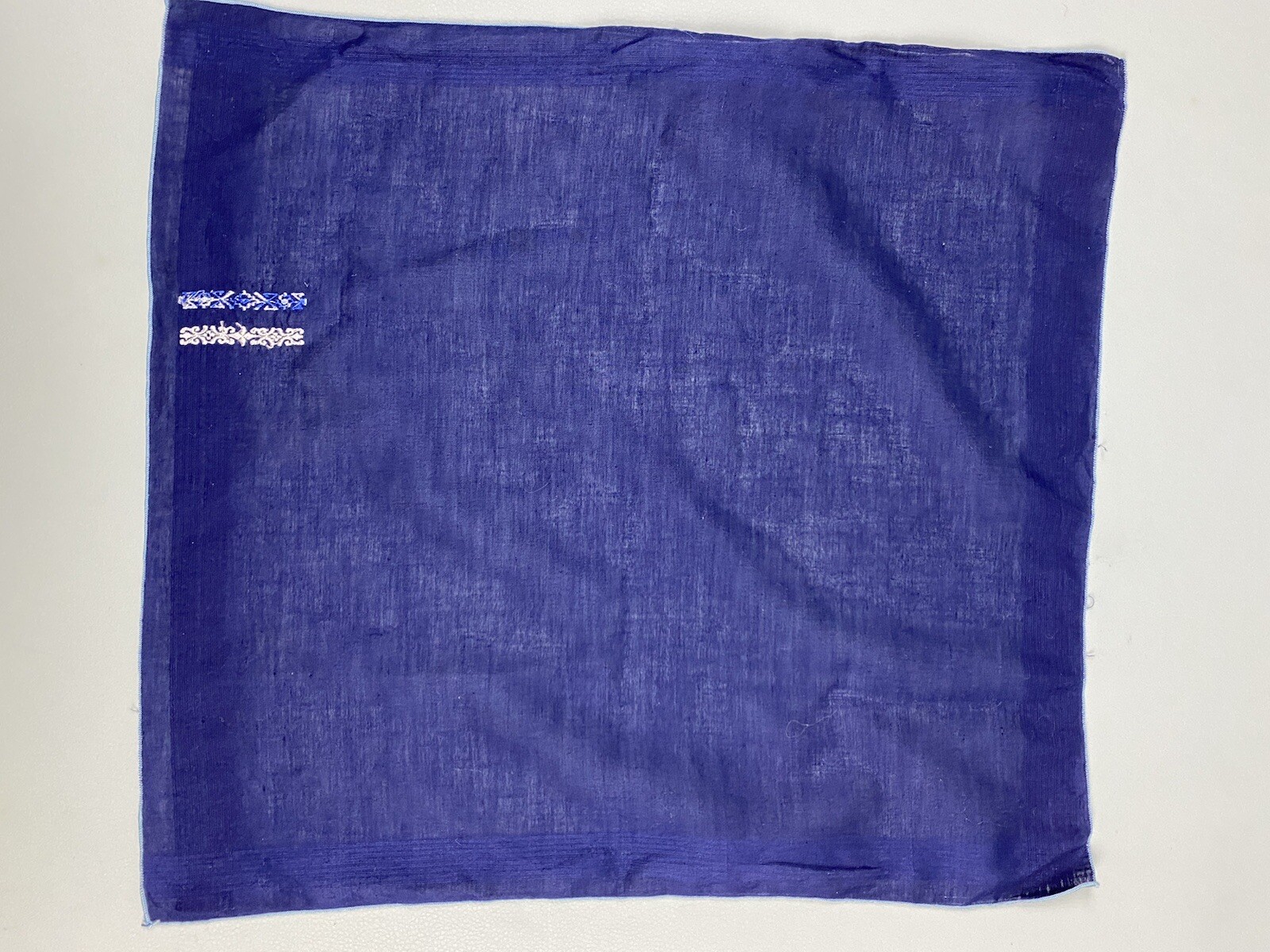 Vintage handkerchief women men navy blue embroidered classic 70s 60s retro hanky