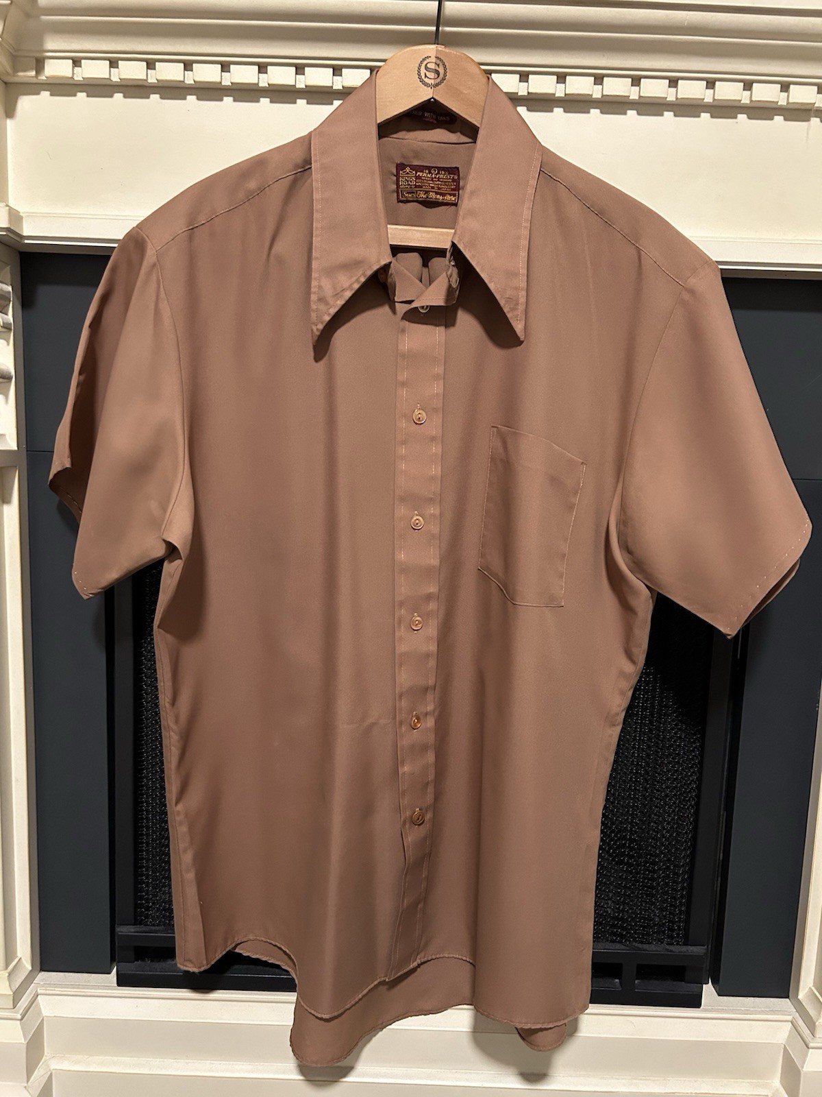 Vintage 1970’s Sears Kings Road Men’s Brown Polyester Shirt Sz 16-16.5 Large