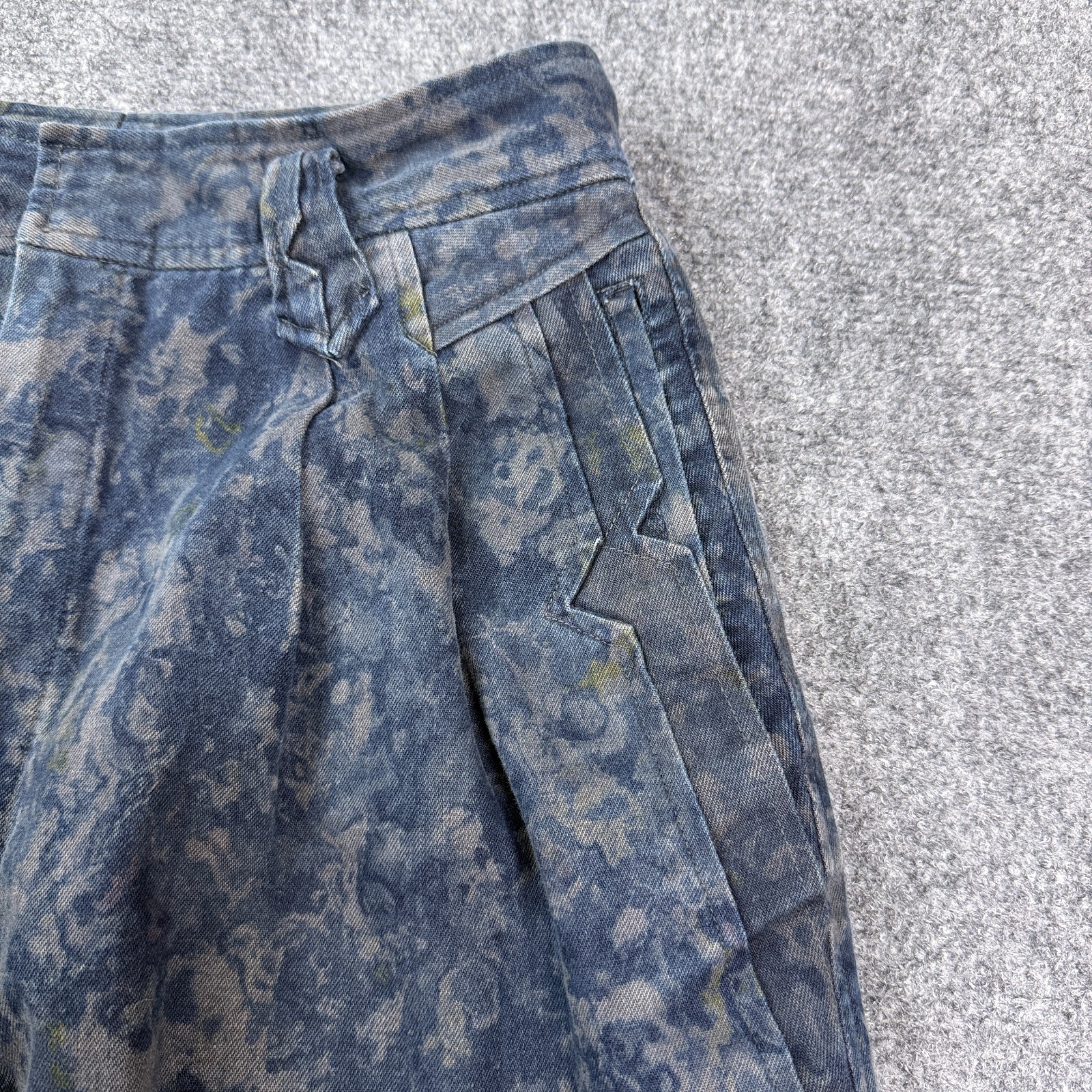 Vintage Mens House Pleated Pants Mens Blue Gray Marbled Print Talon Zip Tapered