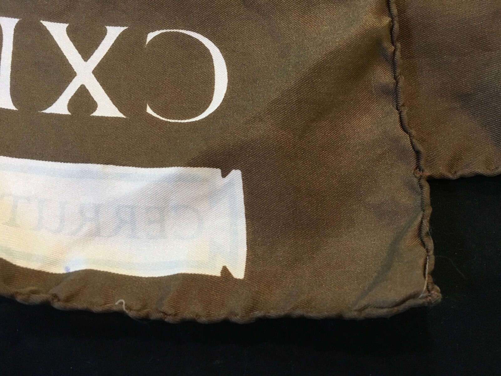 VINTAGE CERRUTI Silk CXlll Signature Square Brown Off-White Scarf Rolled Edges