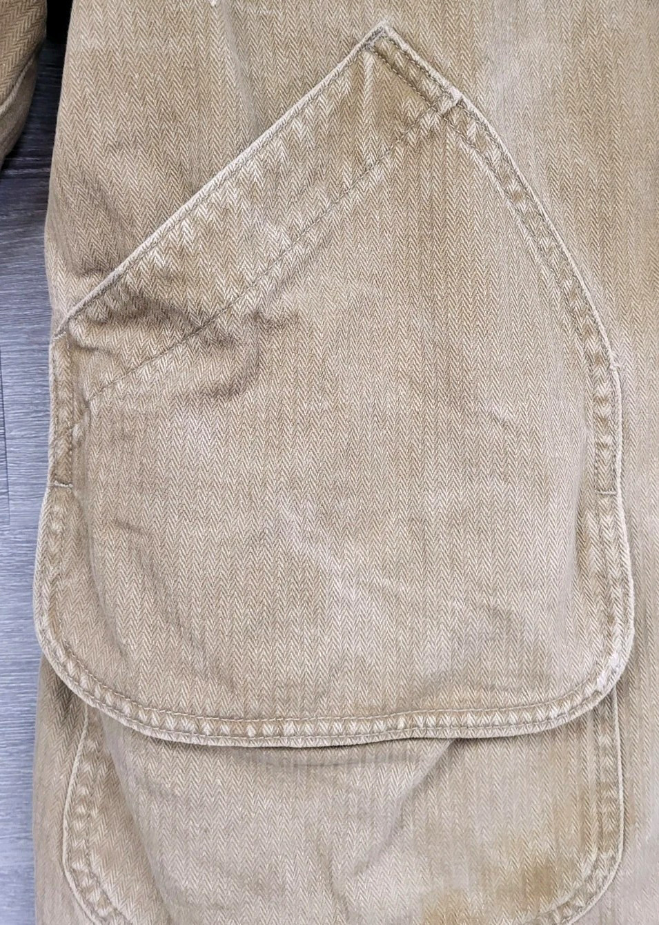 VINTAGE L.L. BEAN CHORE JACKET HERRINGBONE BLANKET LINED CURVED POCKETS LARGE