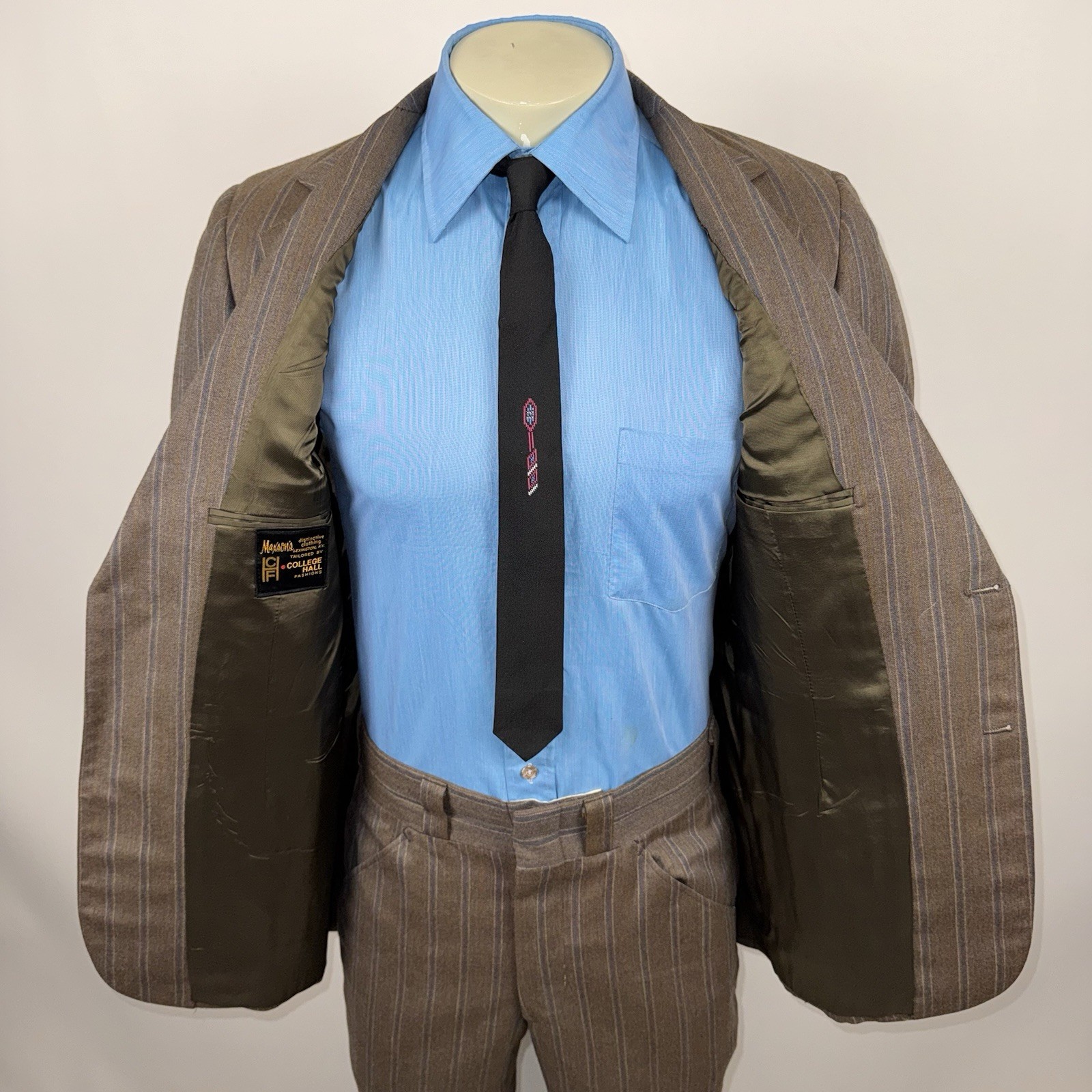 Vintage 1960s Leisure Suit Mens 40 Jacket 32 31 Pants Wool Striped Disco MCM Mod