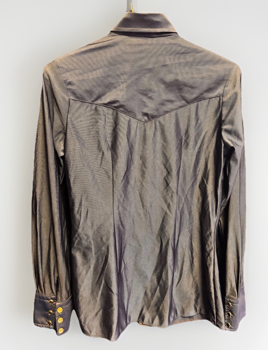 Vintage Pearl Snap Dark Blue Metallic Western Blouse No Tag Sheer Possible Large