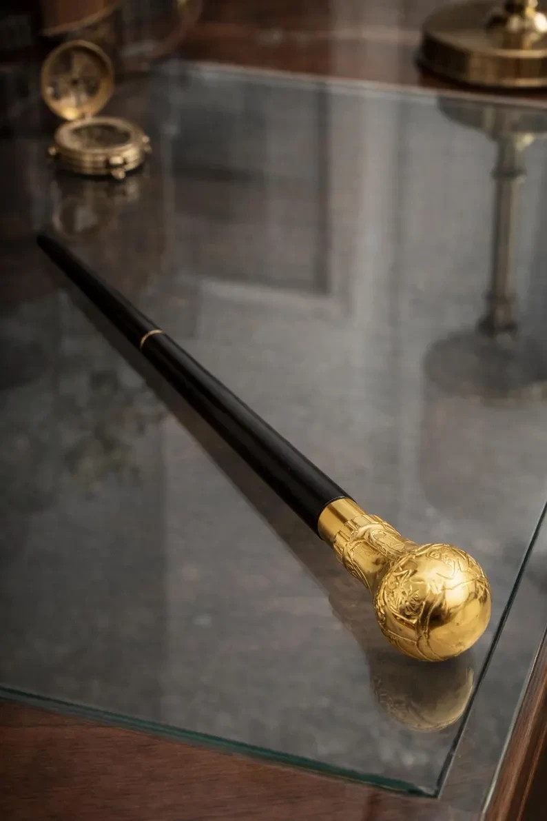 Hand-Carved Brass Cobra Walking Cane | Black Hardwood Victorian Gentleman’s Cane