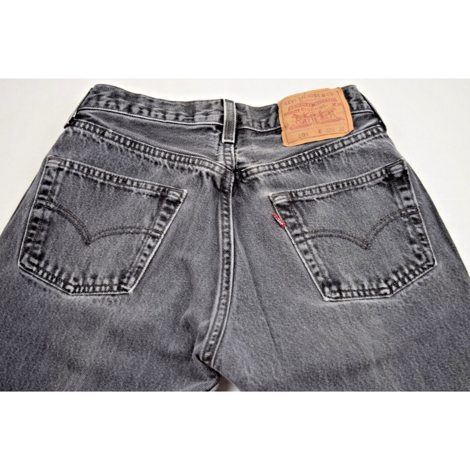 Vintage Levis Black 501 Jeans 28 x 35 90s Straight Leg Fade Made in USA c.1998