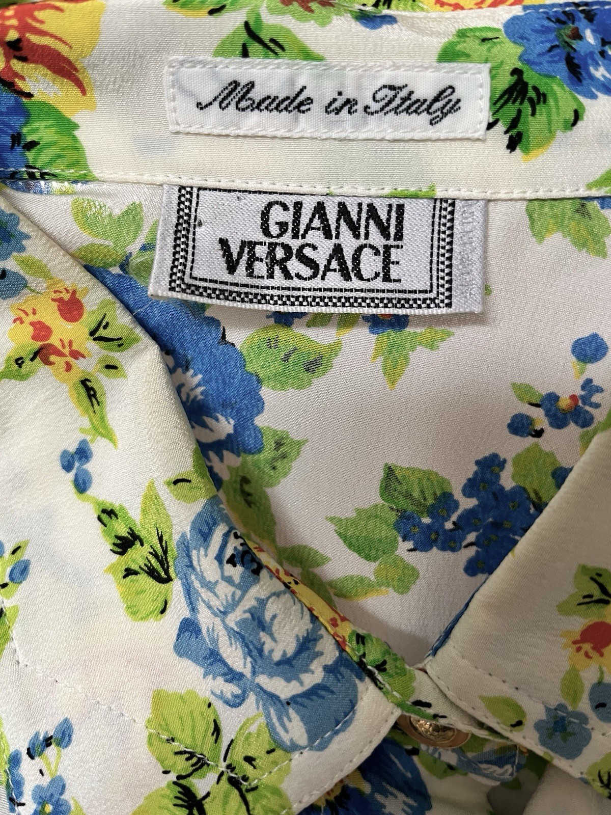 Vintage GIANNI VERSACE Floral Oversized Silk Blouse, Made In Italy, Signed