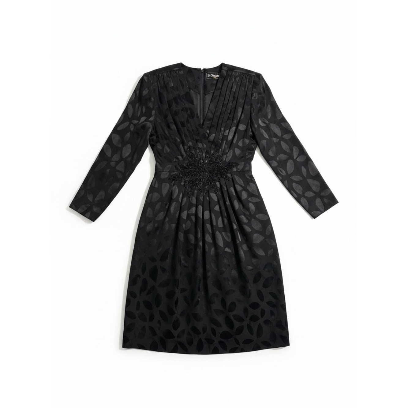 St Gillian Dress Women 6 Black Vintage Silk Jacquard Beaded Star 80s