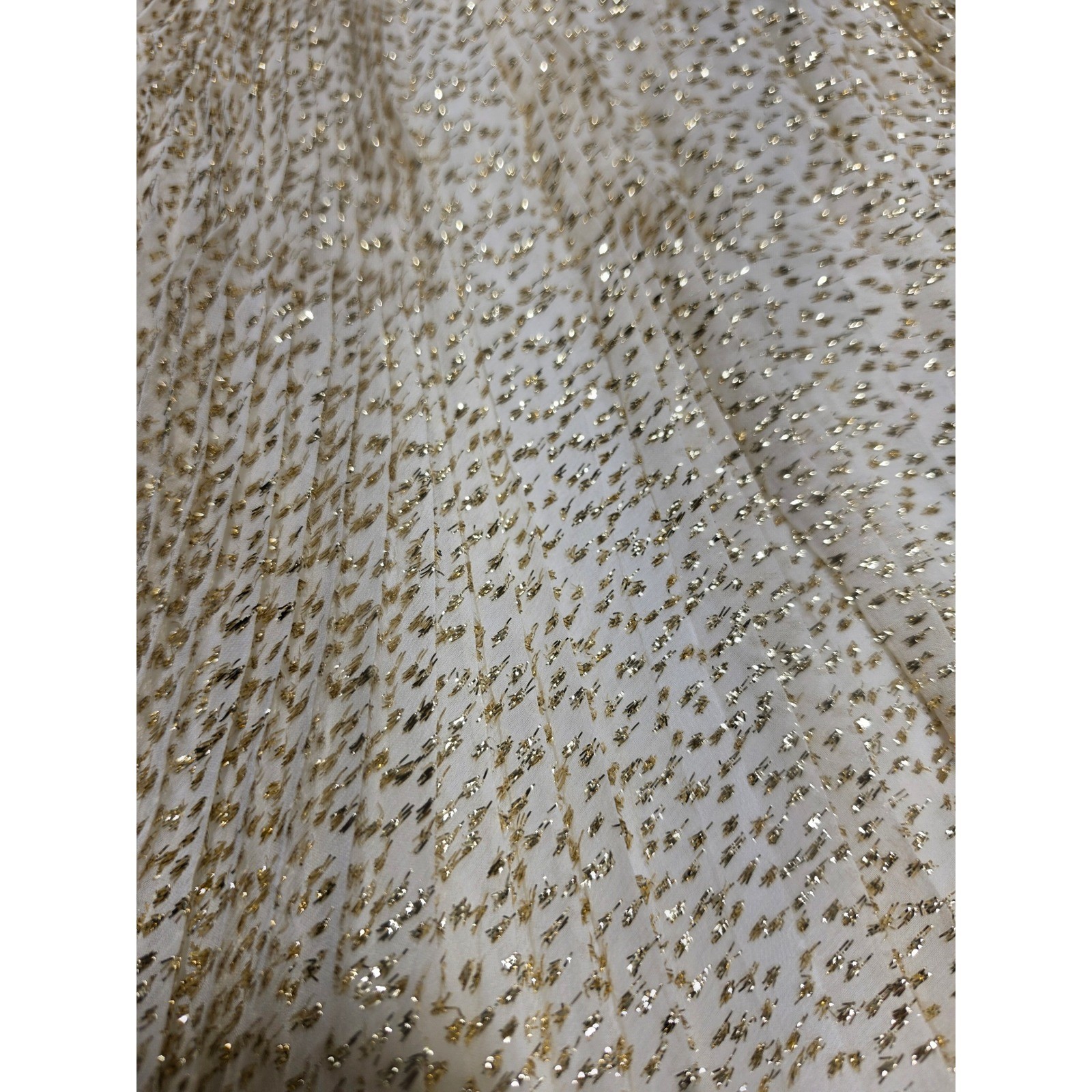 Mose Milano Vintage Silk Gold Metallic Ruffle Blouse Accordion Pleat Skirt Set