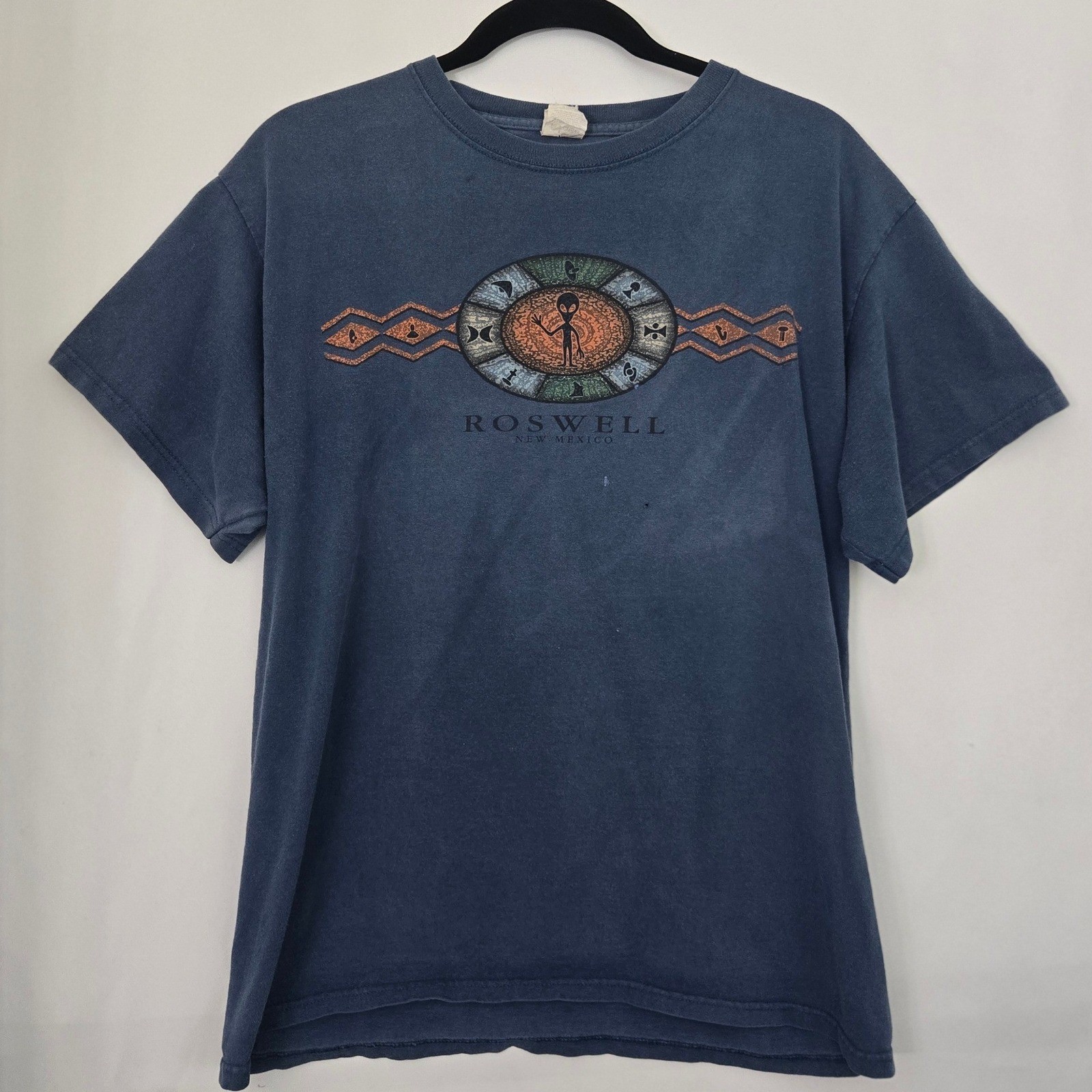Vintage Roswell Alien Shirt Mens L Delta Blue Graphic Tee UFO Sci Fi 90s