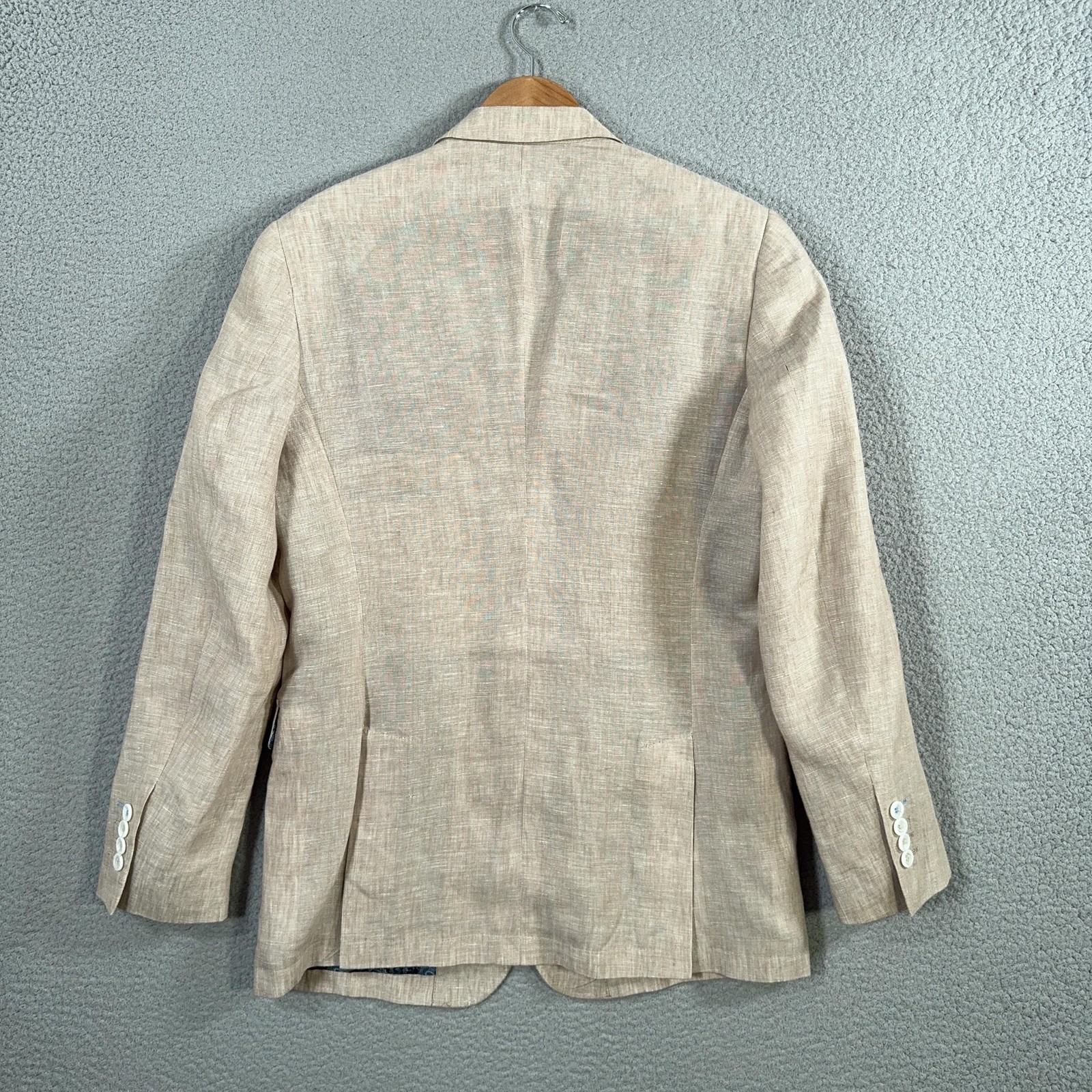PARC Linen Blazer Mens M / 40 Beige Paisley Lined Two Button Sport Coat Jacket