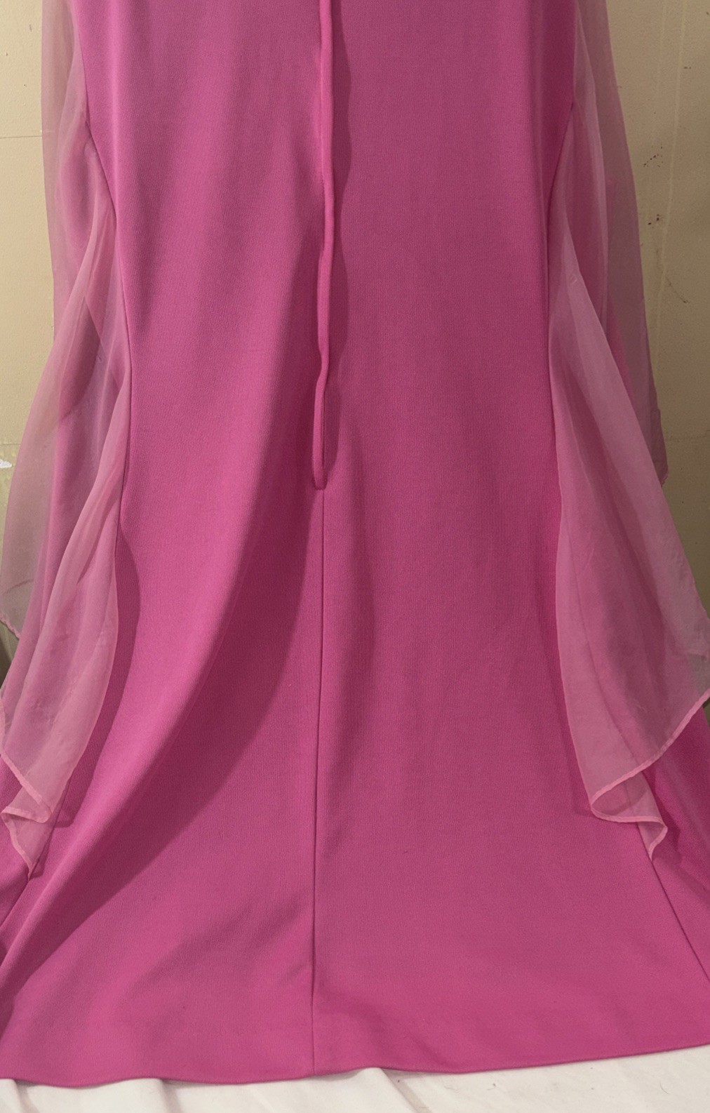 Vintage 70S Lane Bryant Gown Polyester Embellished Collar Flutter Sleeve Pink D
