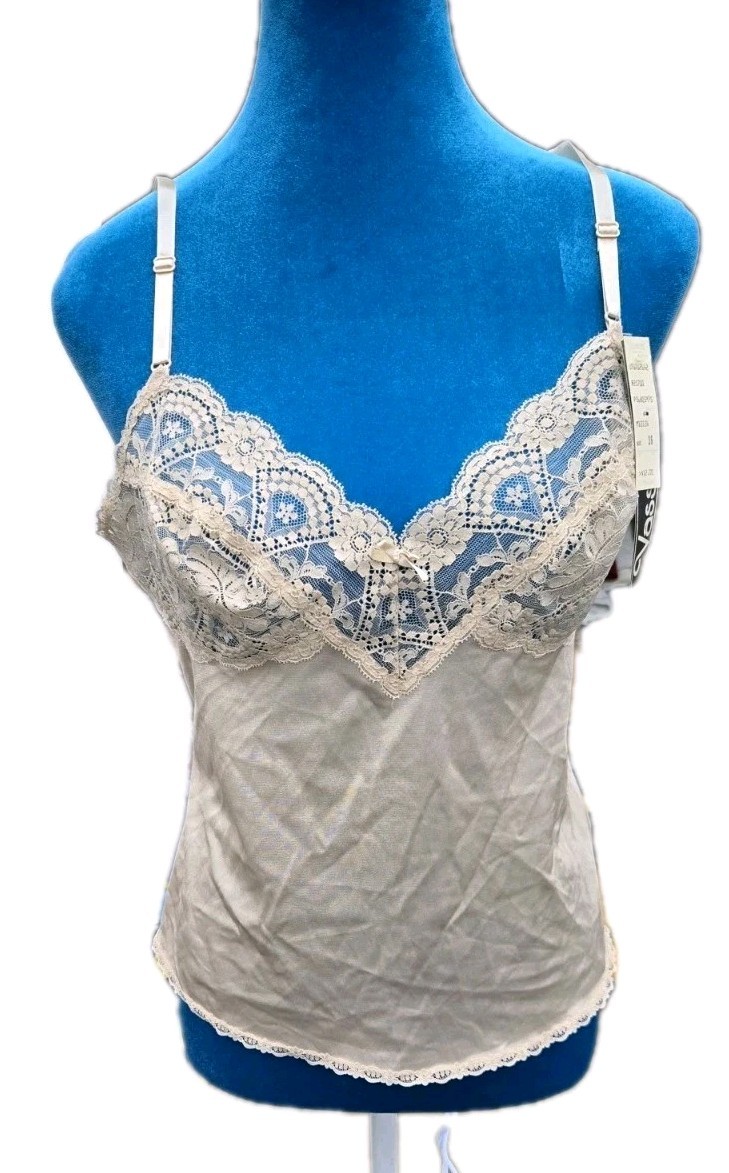 NWT Vtg Cami Slip Top Sz 36 Nude /Beige Satin Tricot Made USA Vasserette