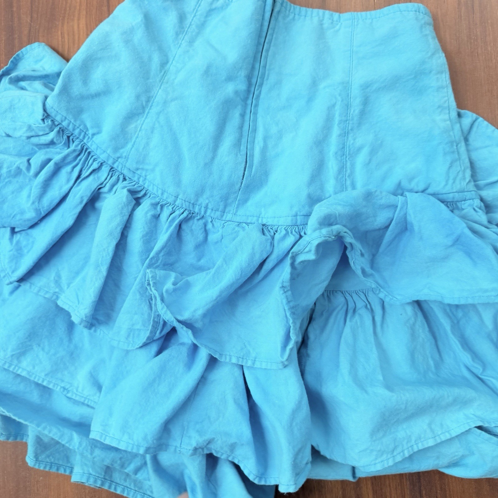 Vintage 80’s Tiered Ruffle Mini Skirt Turquoise Blue 7 Women’s