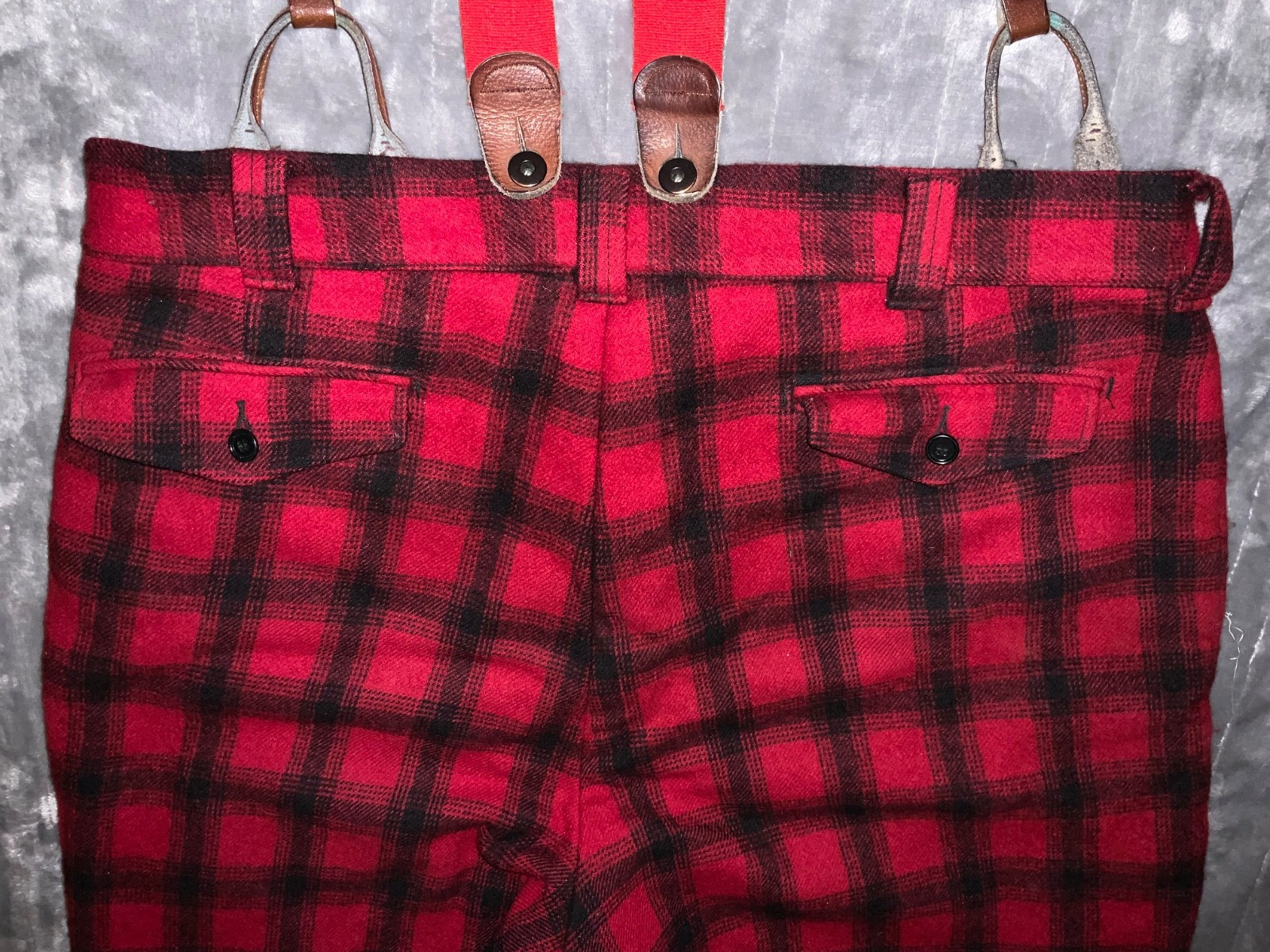 Sz 38 VTG Woolrich 1963 Heavy Wool Pants Men’s Insulated Red Buffalo Plaid Red