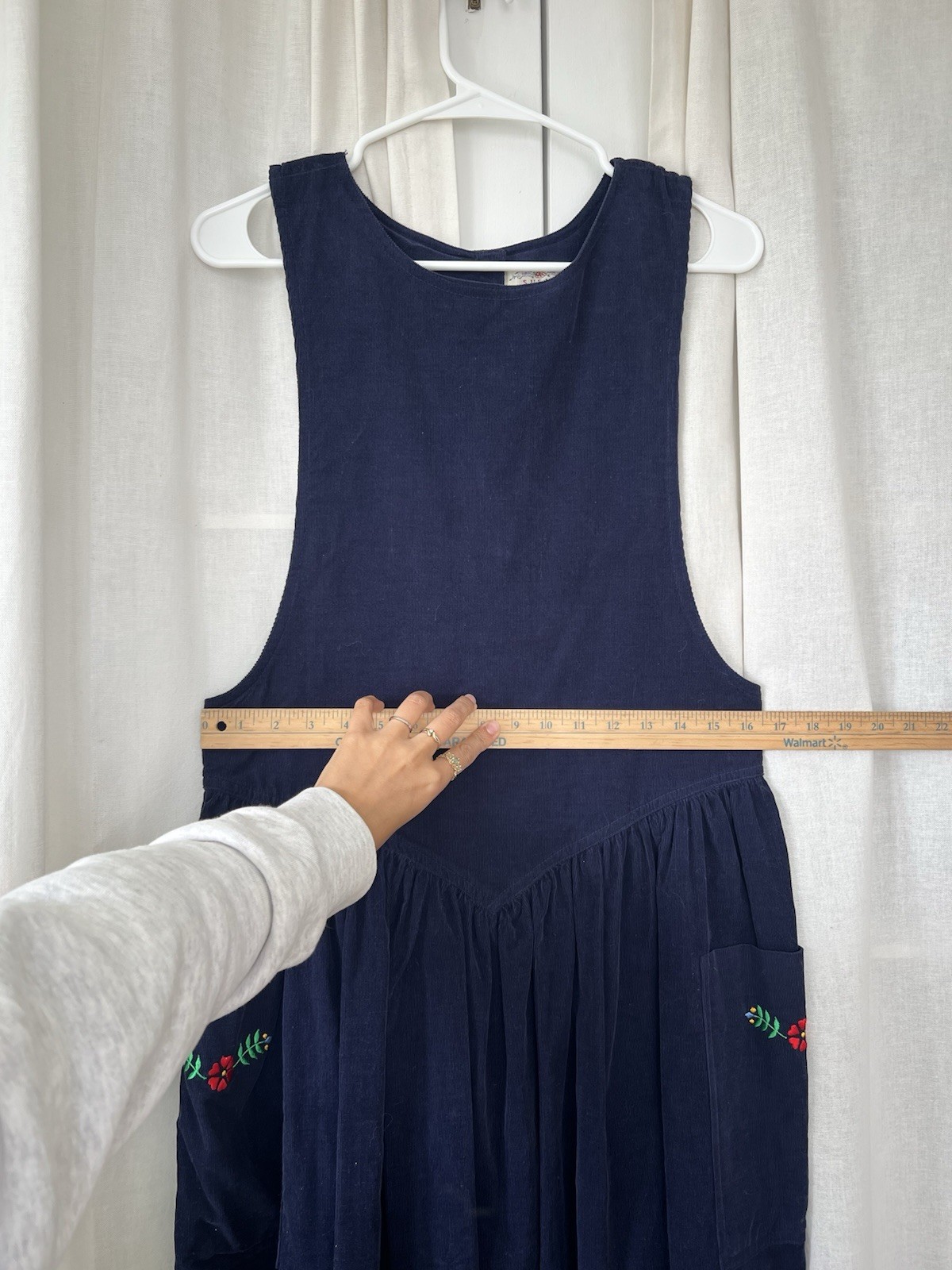 Susan Bristol Vintage 90s Corduroy Blue Maxi Midi Dress Overalls Size 10 Boho