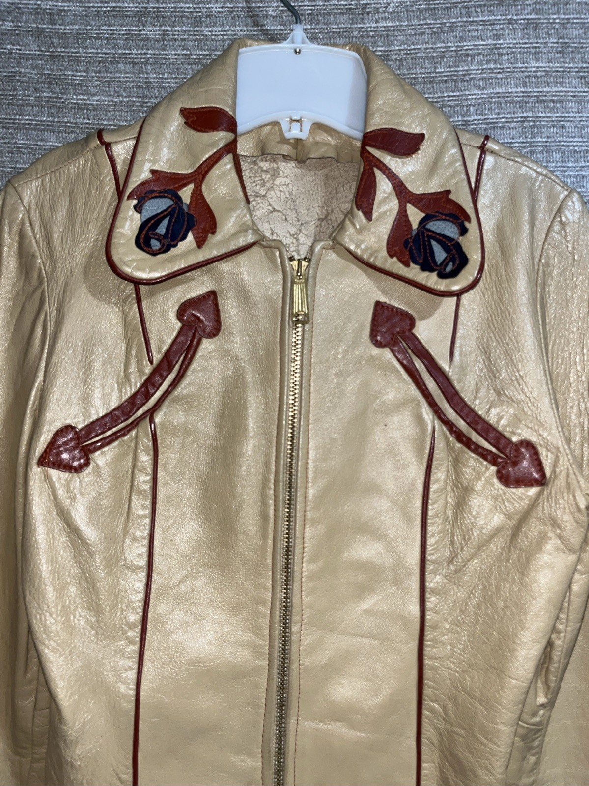 Vintage 1970s Rodeo East West Musical Instruments Floral Leather Jacket Hippie S