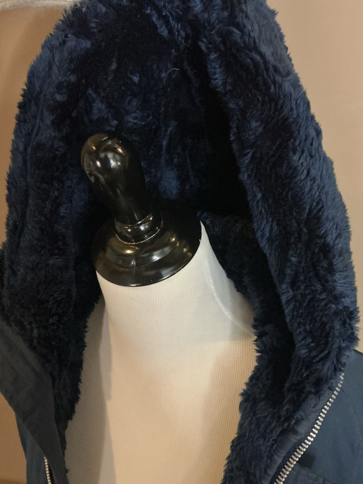 Sears Work Leisure Vintage Blue Faux Fur Lined Hooded Work Coat Heavy Duty