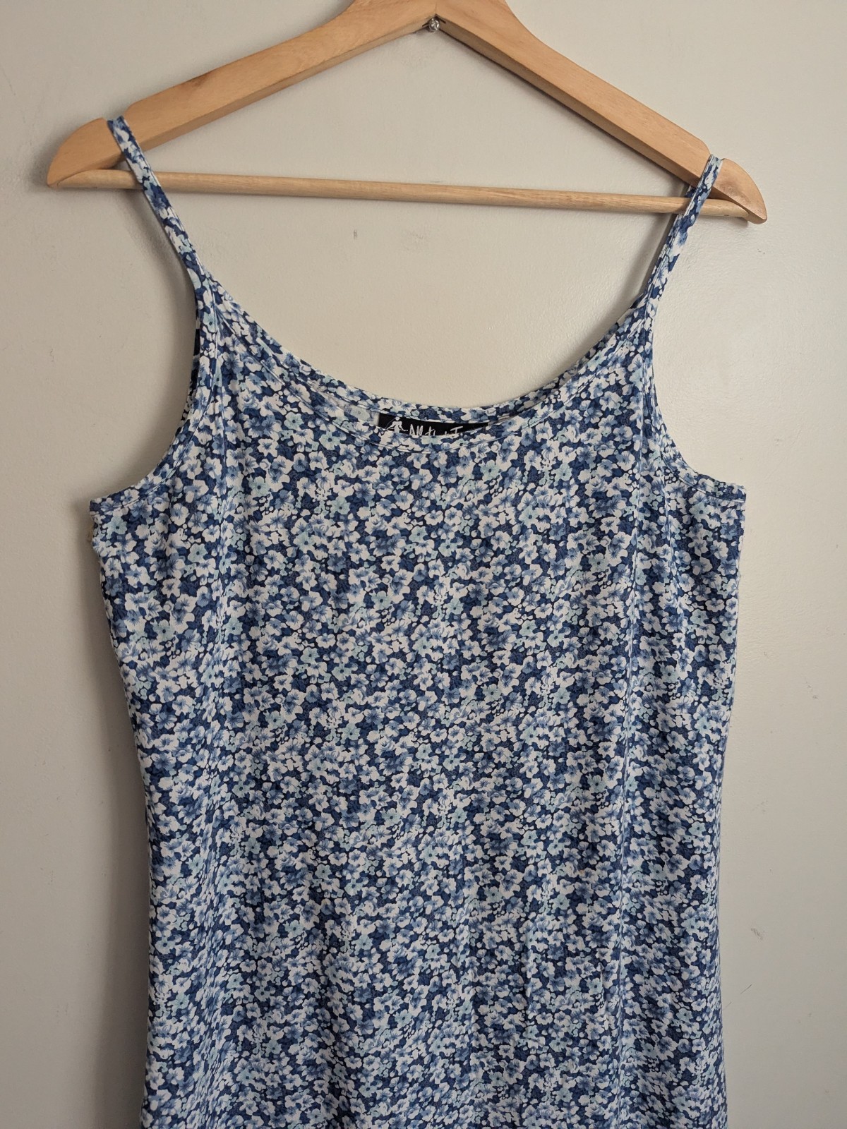 Vtg Rayon Slip Dress Blue Floral 90s Y2K All That Jazz Midi Sundress Grunge S XS