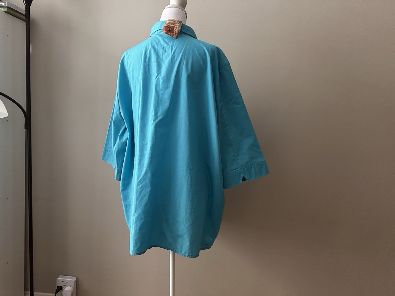 90s Vintage Plus Size Teal Blue Button Up Collar Shirt Cotton