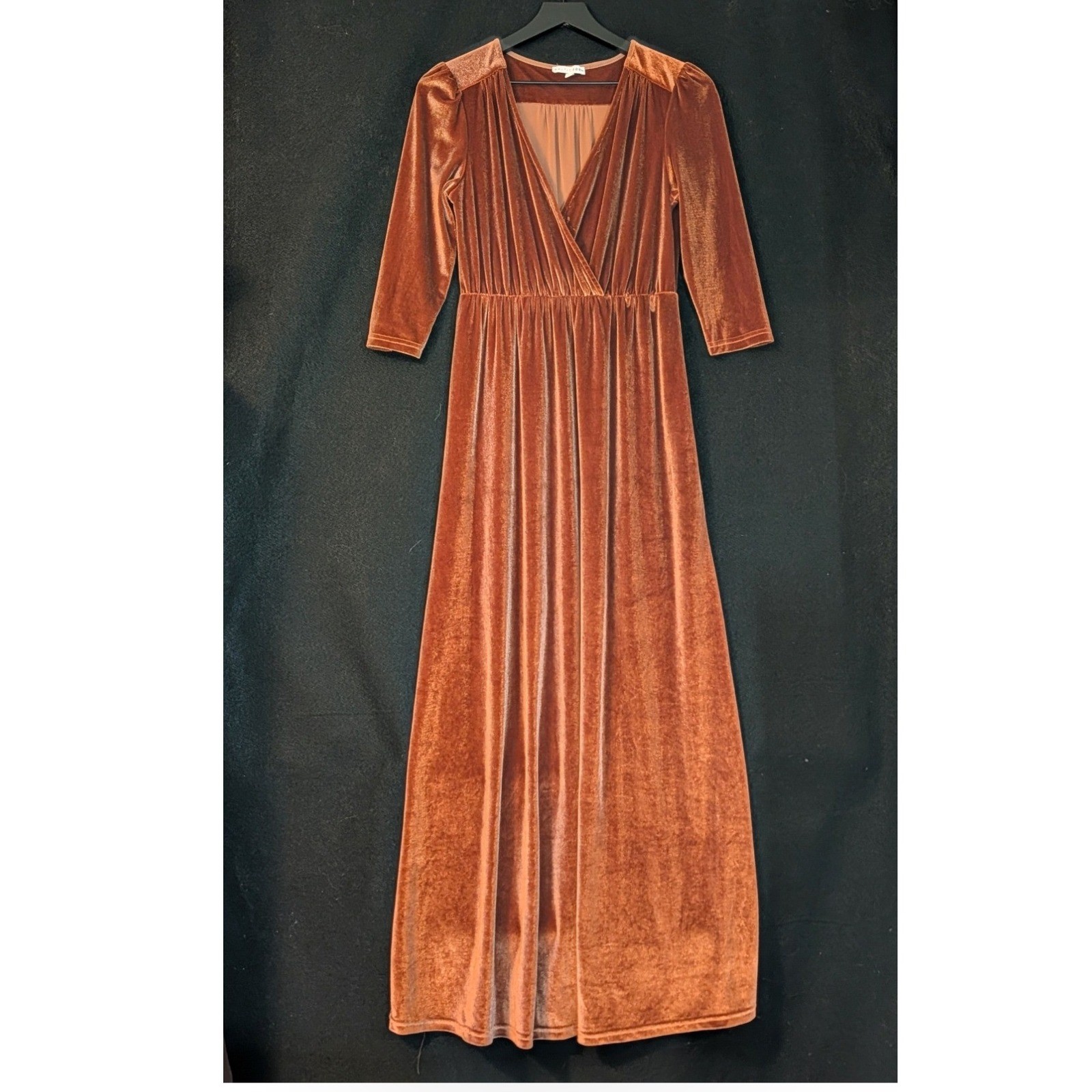 Baltic Born Velvet Maxi Dress Medium Faux Wrap Copper Rust Wedding Guest Dress