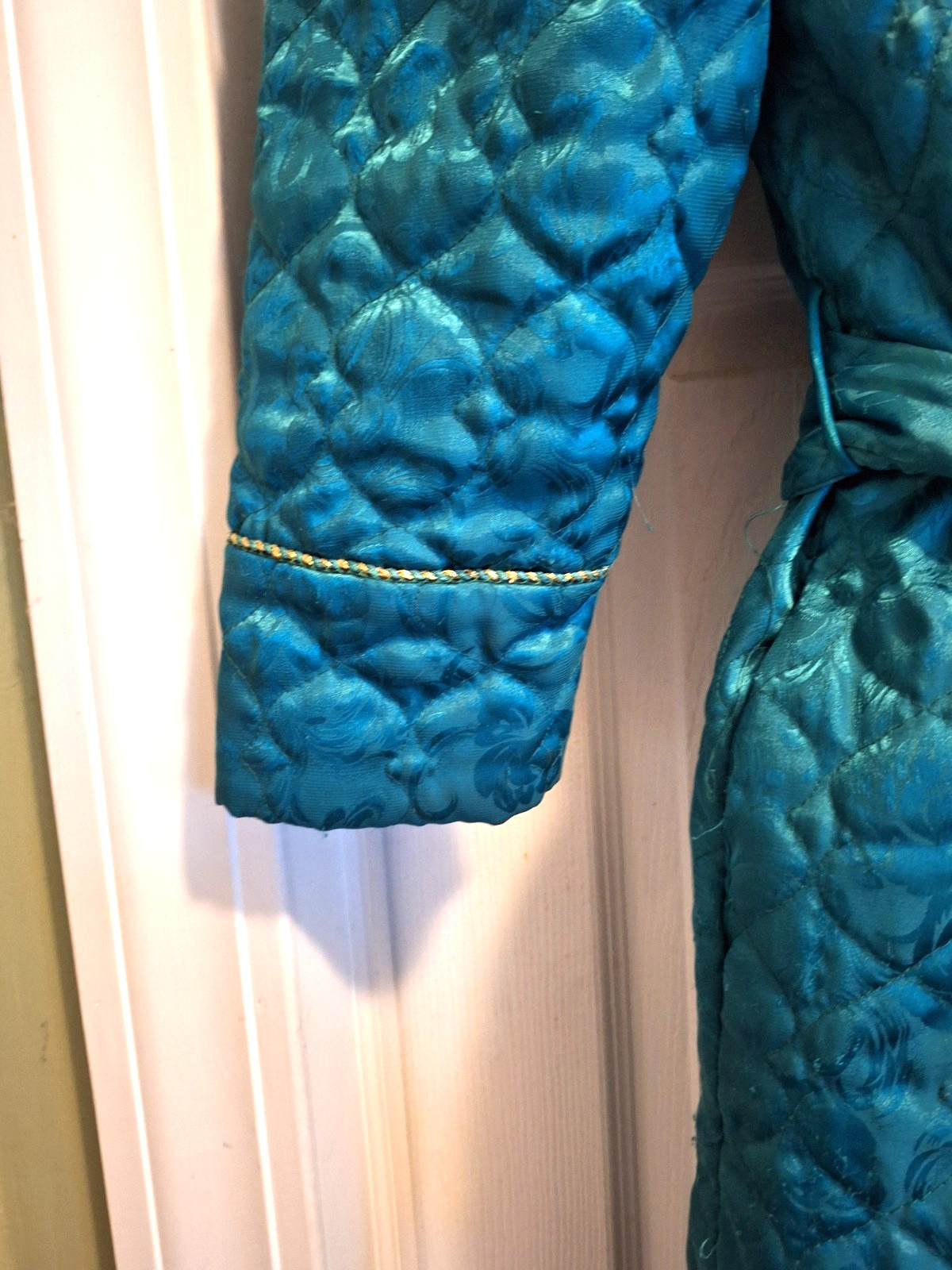Vtg 1970s Christian Dior emerald quilted robe fits S to L gold trim excellent!