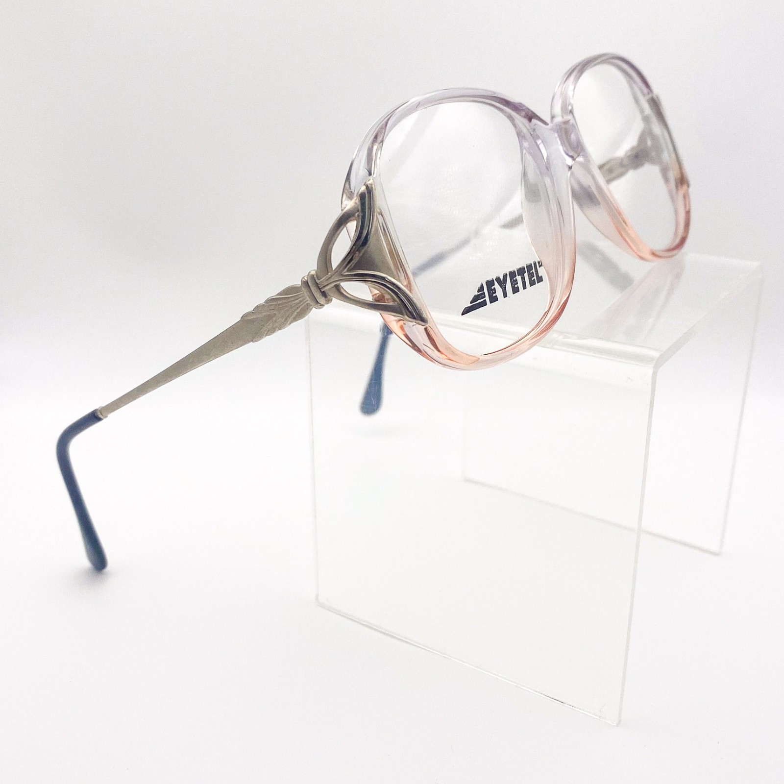 Vintage 1970s Eyetel Oversized Clear Eyeglasses Soft Grey / Pink NOS