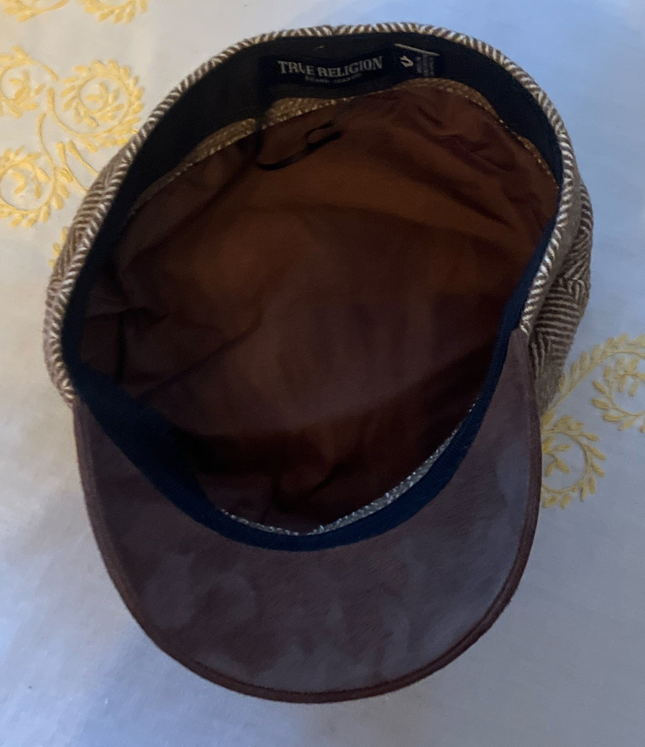 True Religion Herringbone Newsboy Cap Hat Brown M/L Unisex Adults