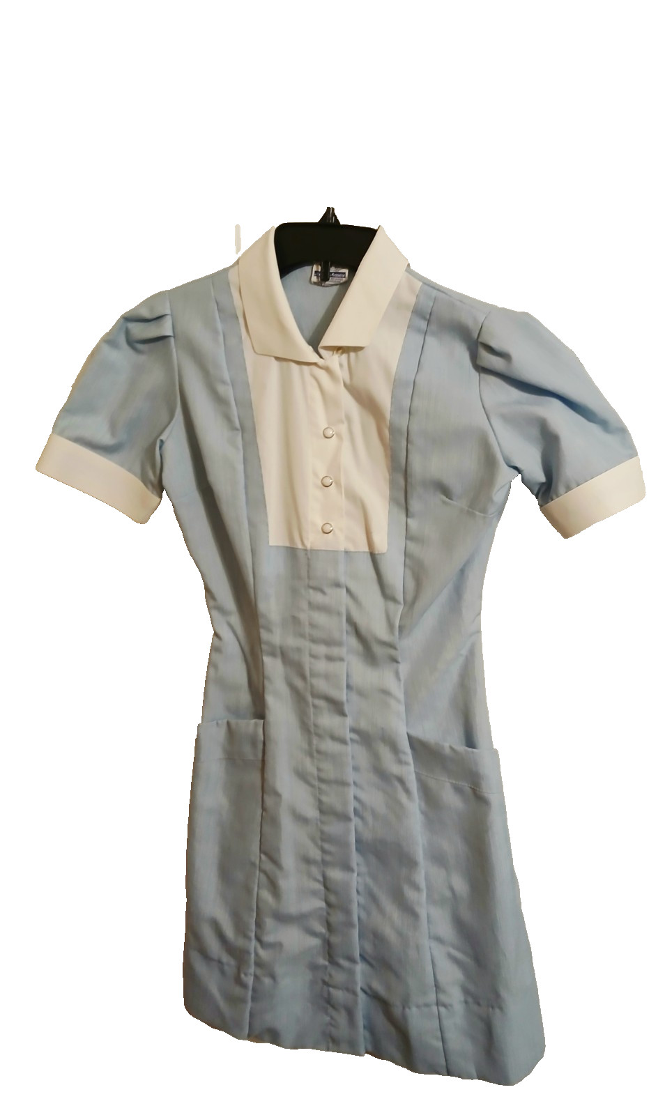 Vintage 1950’s-1960 Nurse Uniform Dres Blue & White stripe 24″ waist 34″ Length