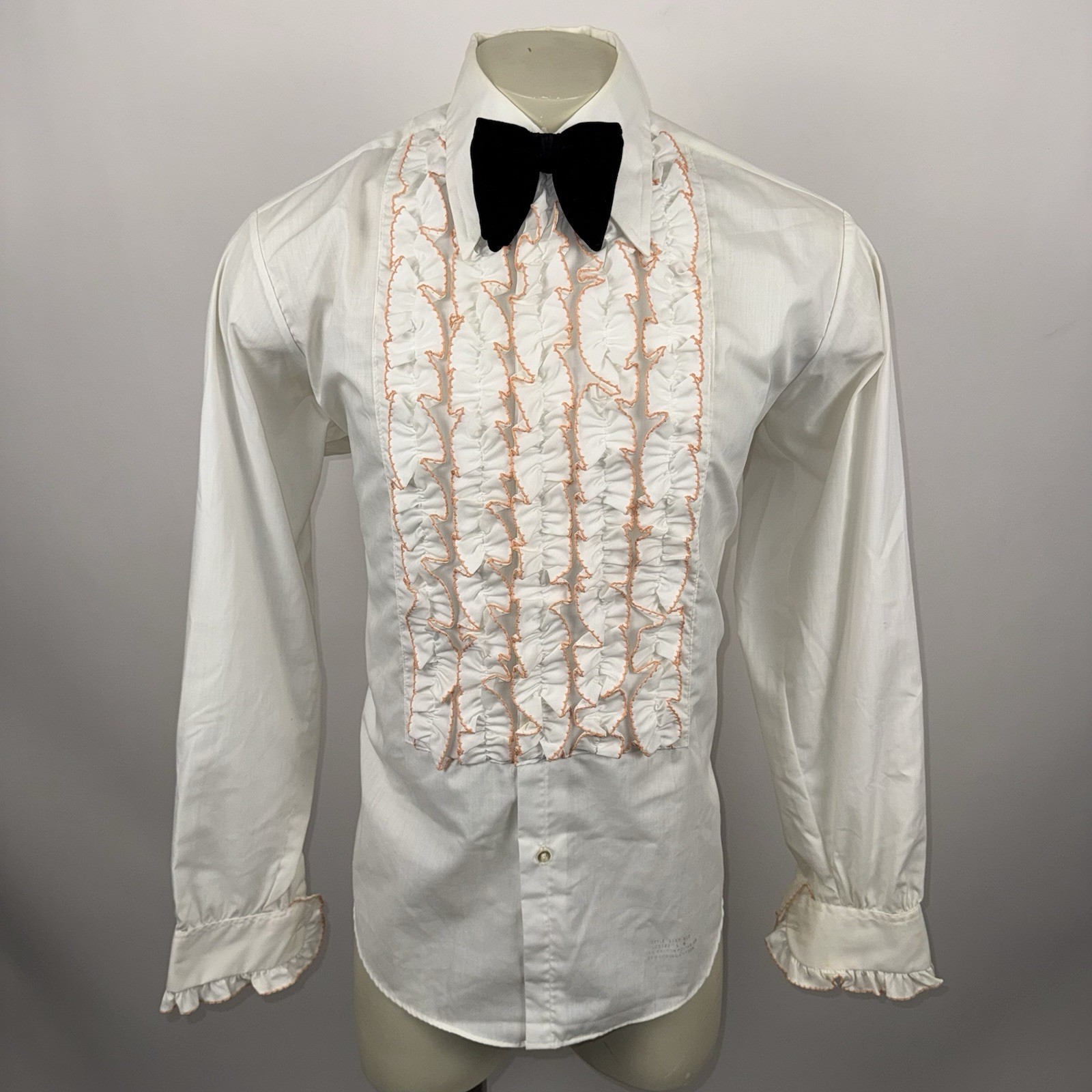 Vtg Delton Tuxedo Shirt White Ruffles Tux 60s 70s Retro Prom Disco Mens Large 36