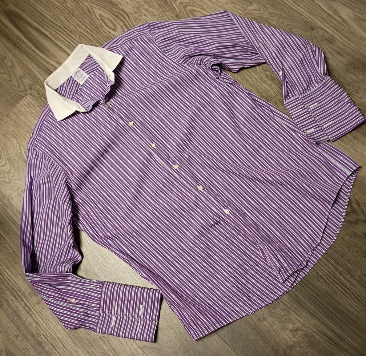 VTG Brooks Brothers Egyptian Cotton Striped Formal Shirt Cufflink USA 16 1/2-33
