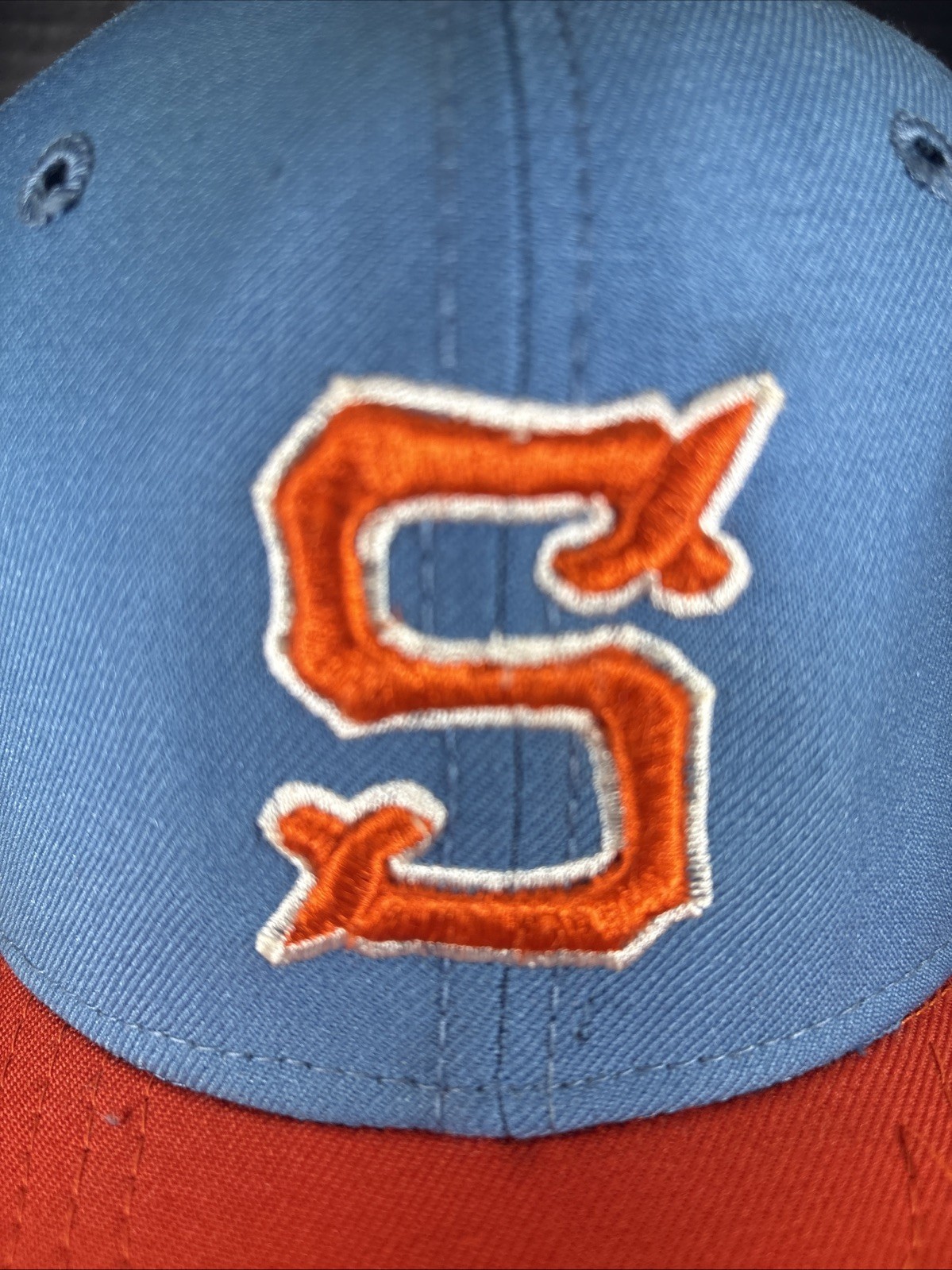 Vintage S Logo New Era Pro Model 7 1/8 Hat / Cap Blue & Orange Free Shipping