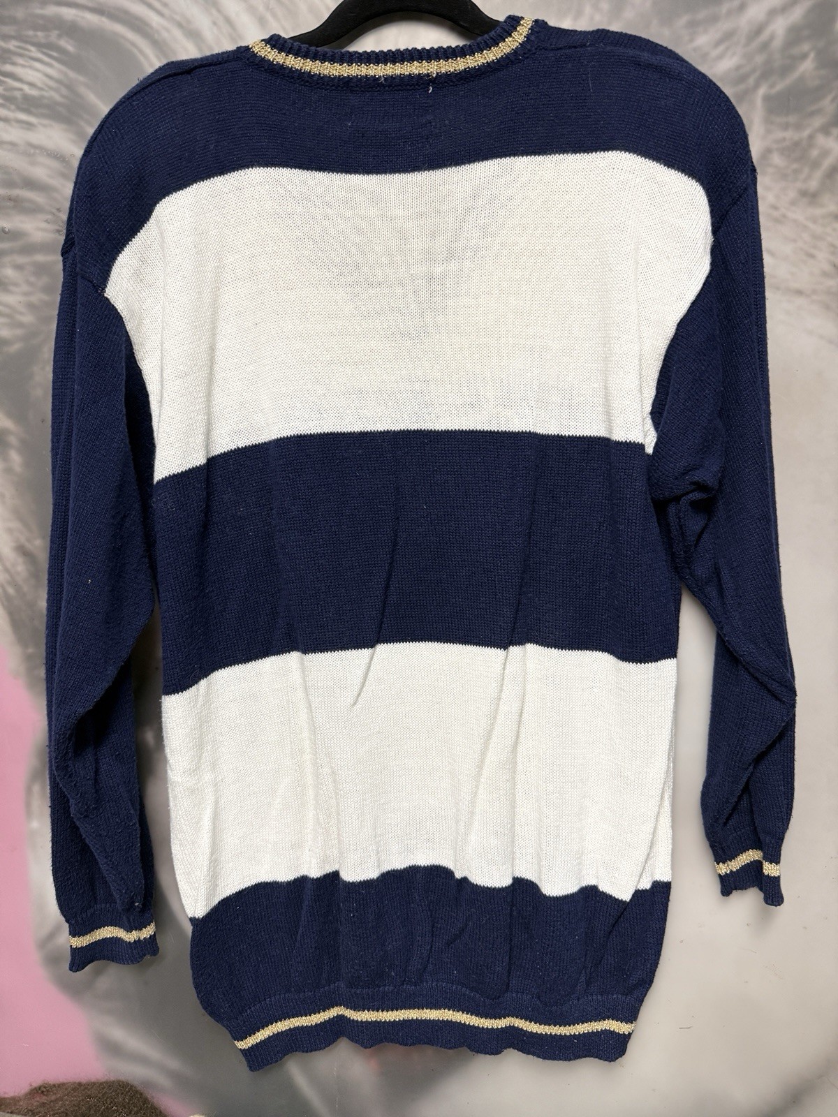 Vintage Capistrano Blue And White Nautical Sweater Gold Accents 22-24