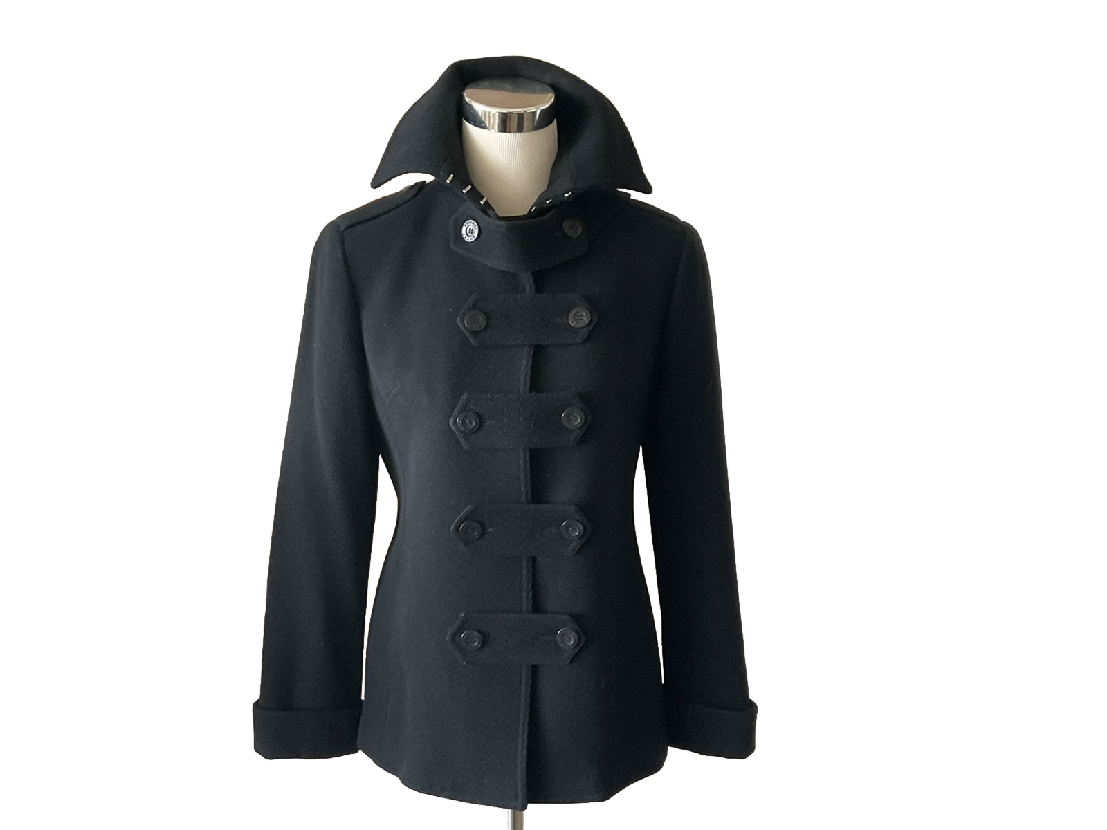 MOSCHINO JEANS Military Style Black Cashmere+Wool Lined High Collar Peacoat 8