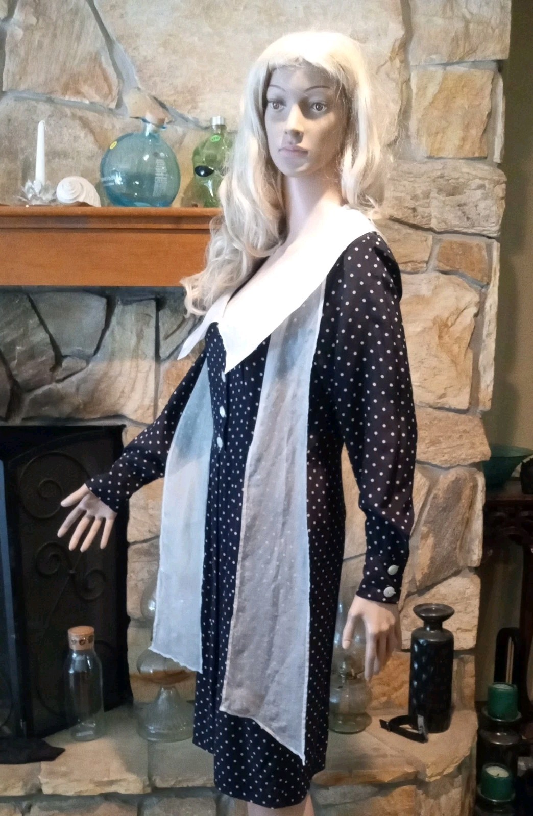 Vintage Genny Silk Dress Made In Italy Polka Dot 34″C 28W Black & White Size S/M