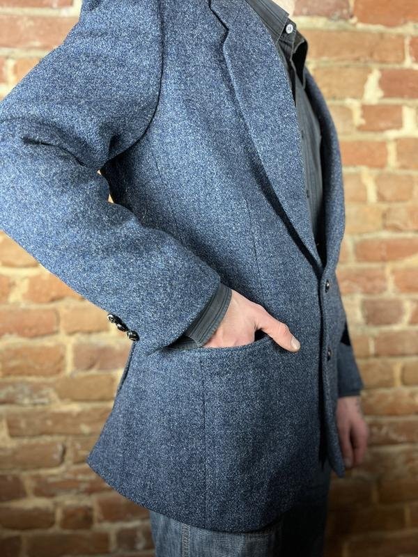 Men Harris Tweed Blazer Navy Wool 40 /L / 48