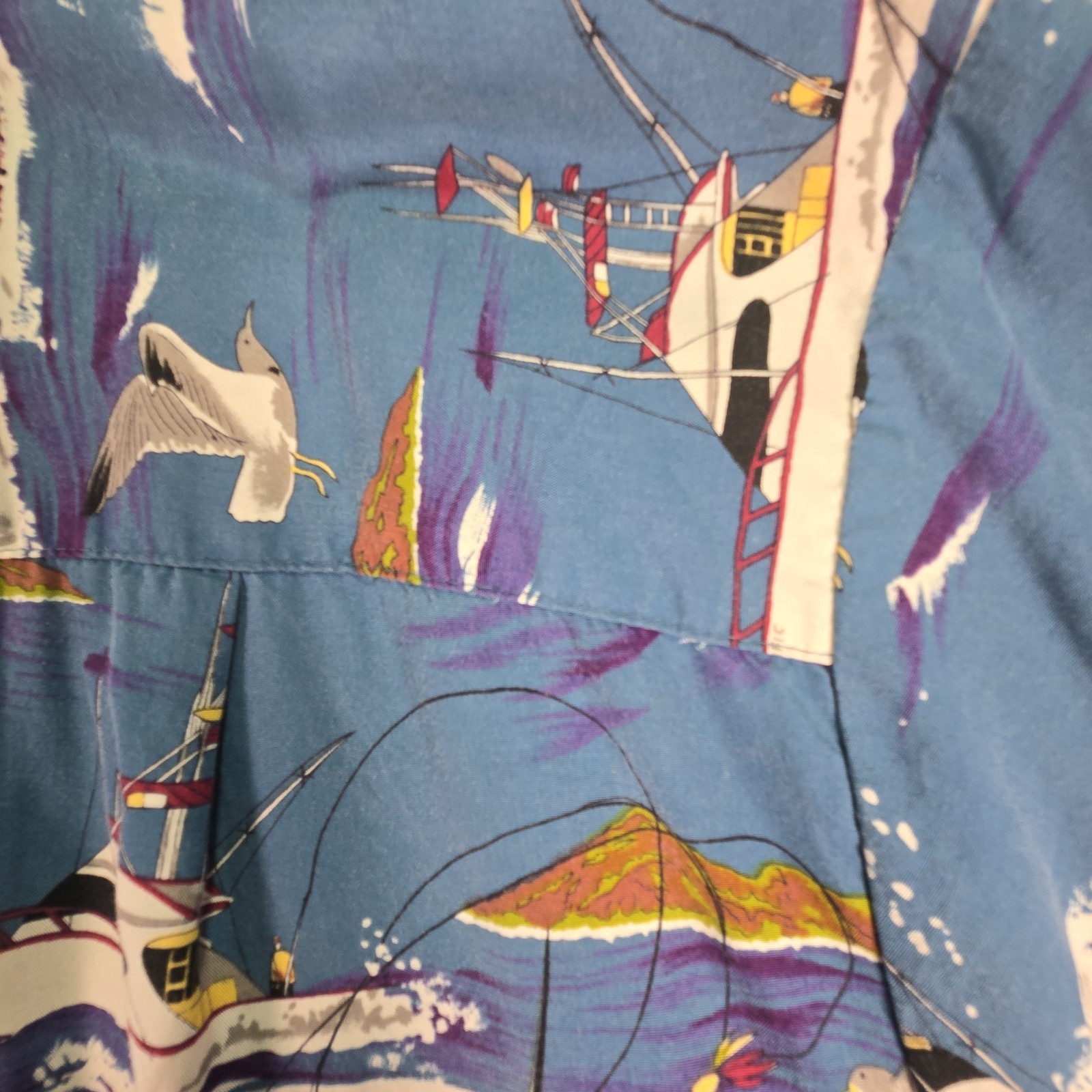 Vintage 80 90s Paradise Found Hawaiian Shirt Mens XL Rayon Blue Marlin Button Up