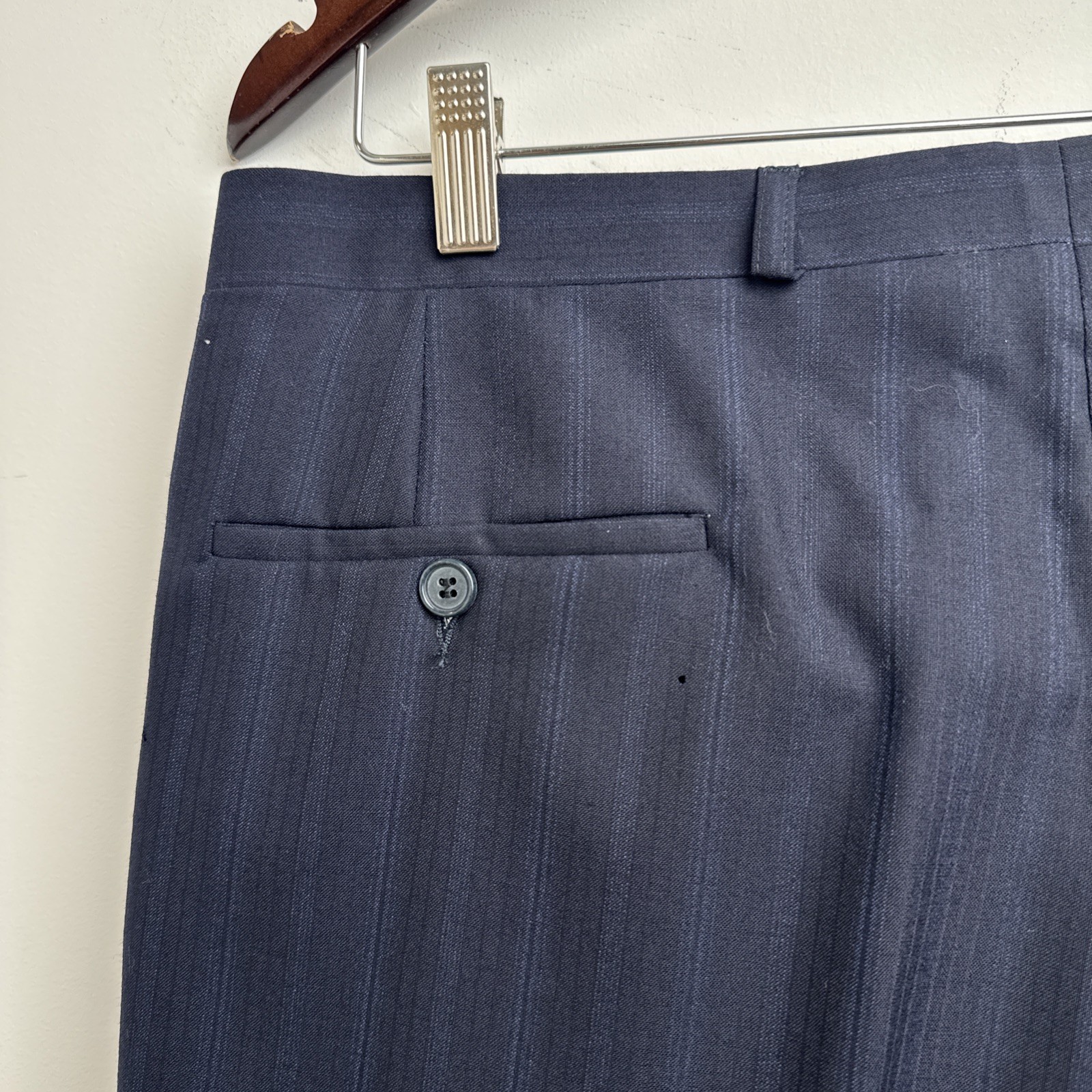 VTG Yves Saint Laurent YSL 2-Piece Suit 40R Navy Pinstripe Wool 80s Lapel Mens